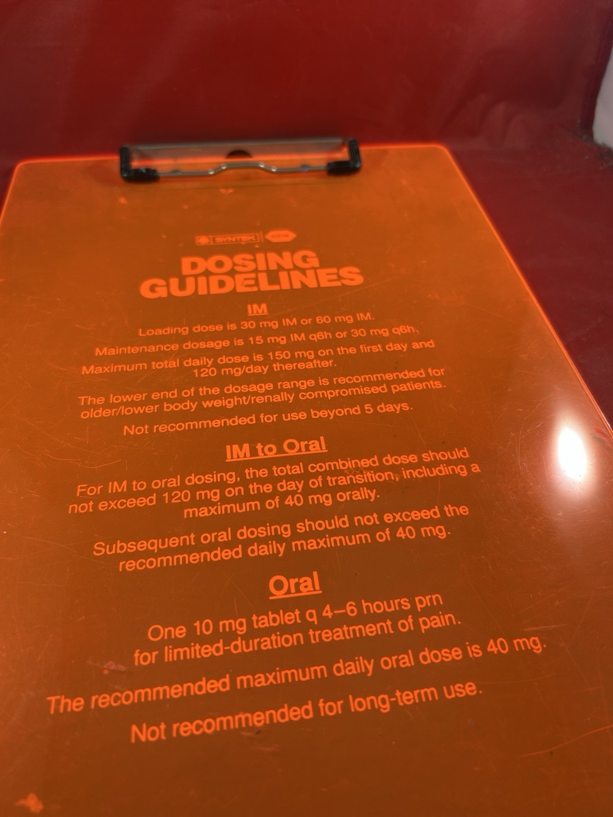 Vintage 1990s TORADOL Clipboard Medical Promo Painkiller Neon Orange