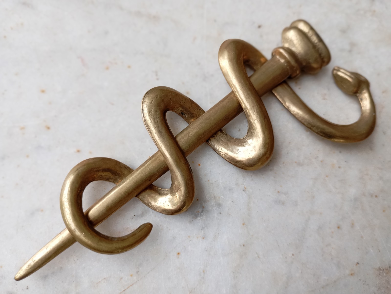 Vintage Brass Rod of Asclepius Medicine Symbol Serpent Snake Two Parts Removable