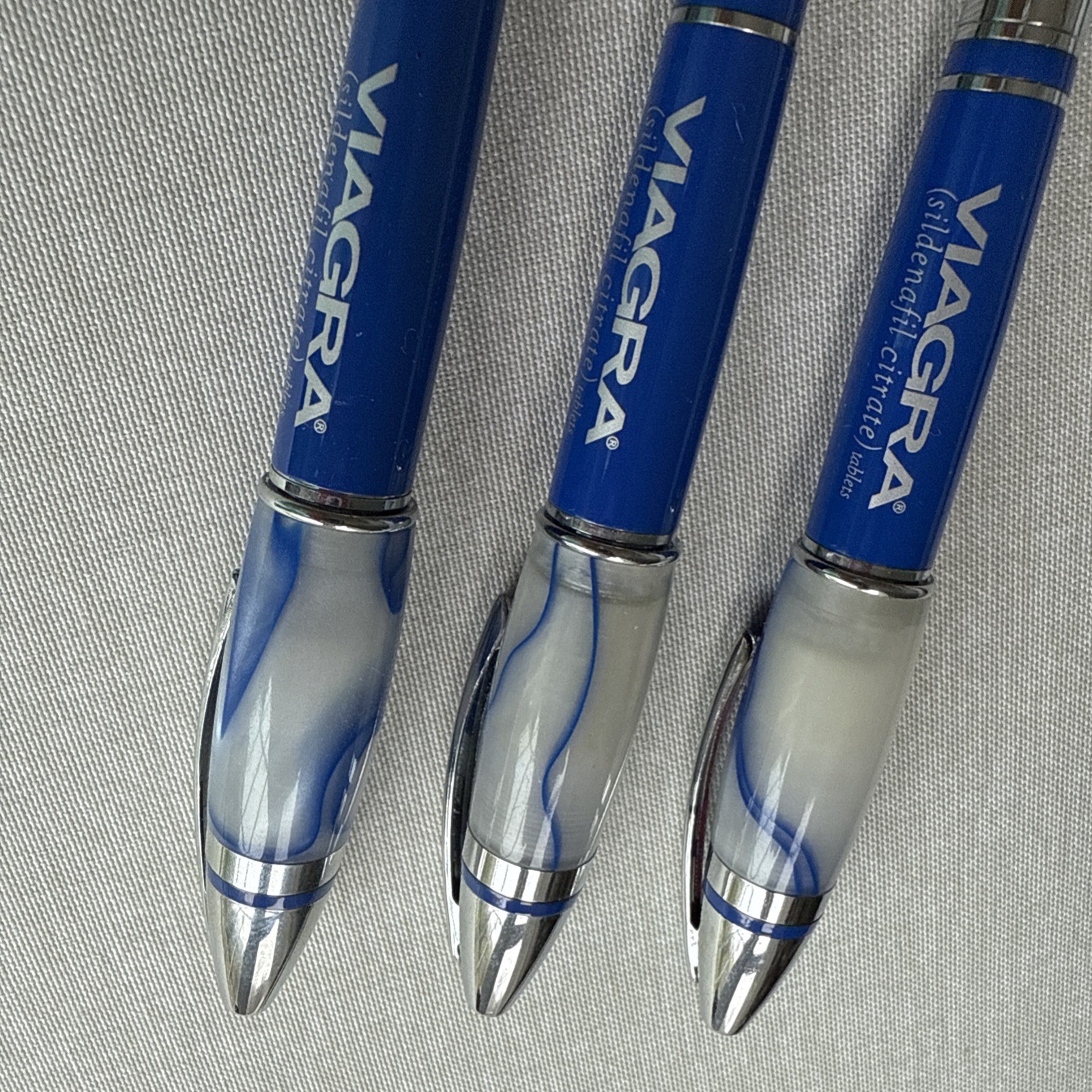 3 VIAGRA HEAVY METAL DRUG REP PENS BLUE MARBLE FAT TOP NEW GR8 GAG GIFT BIRTHDAY