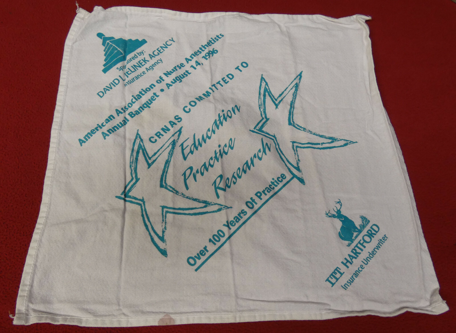 CRNAS Nurse Anesthetists 1996 Annaul Banquet “100 Years of Practice” Hand Towel