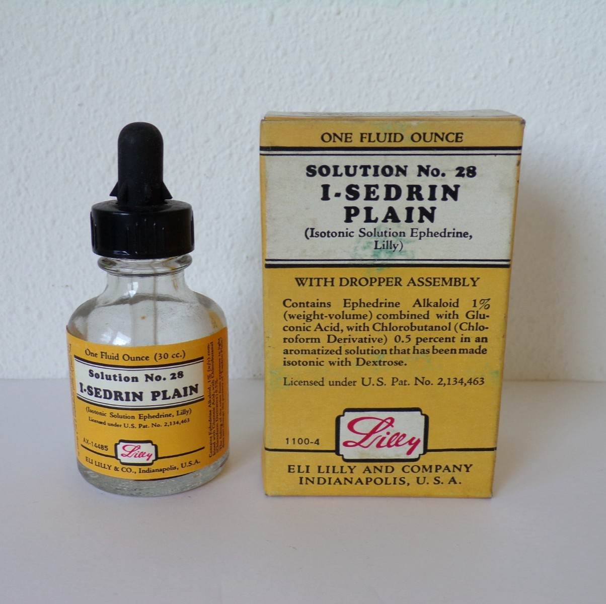 Eli Lilly SEDRIN PLAIN Dropper BOX Empty Bottle PHARMACEUTICAL Medicine VINTAGE