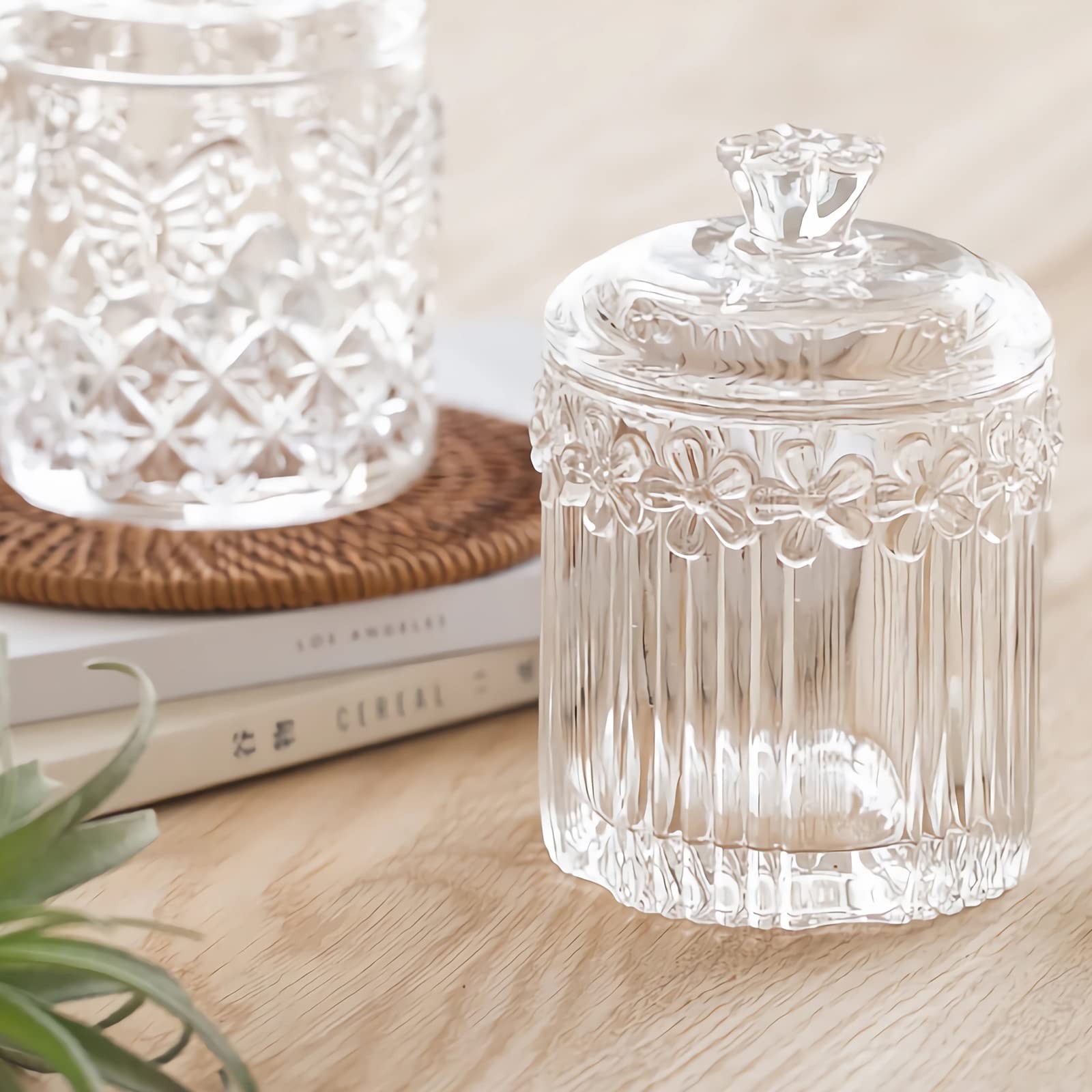 2 Pack Qtip Holder Glass Apothecary Jars with Lids Bathroom Accessories Vanit…