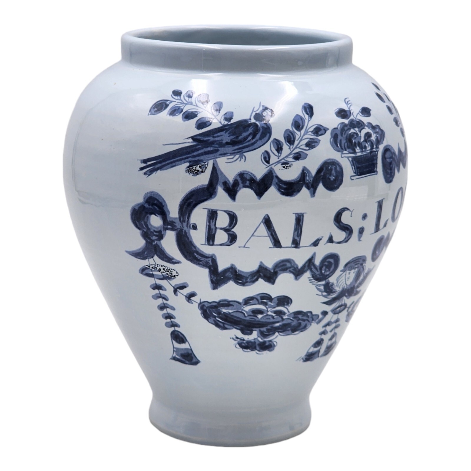 Vintage Italy Italian Apothecary Drug Tobacco Jar Vase Blue White Bals Loca