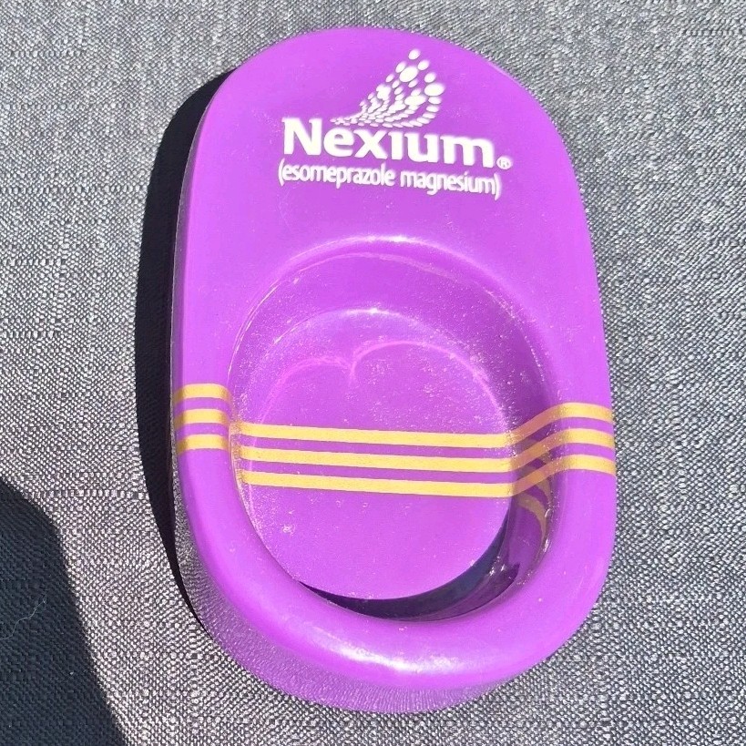 Vtg Pharmaceutical Advertising Branded Purple Ceramic Trinket Dish Tray Promo