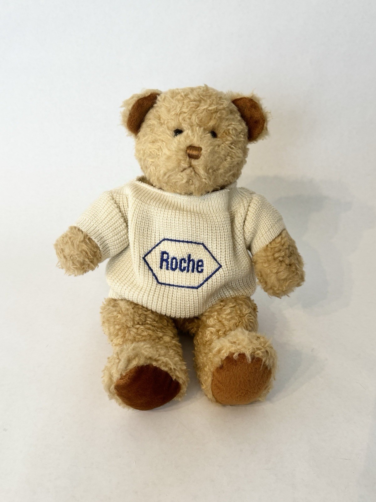 Vintage Roche Pharmaceutical Merch Advertising Teddy Bear Plush Sweater 14” 2000