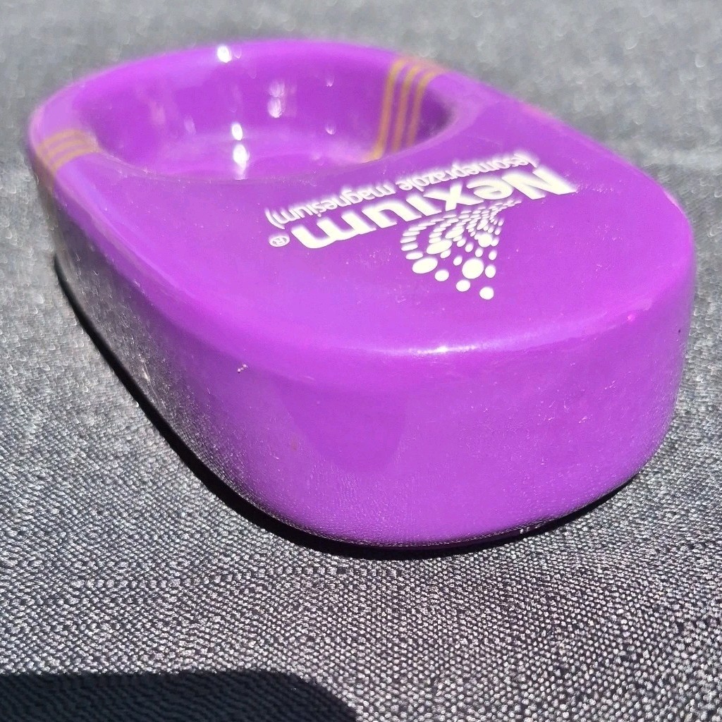 Vtg Pharmaceutical Advertising Branded Purple Ceramic Trinket Dish Tray Promo