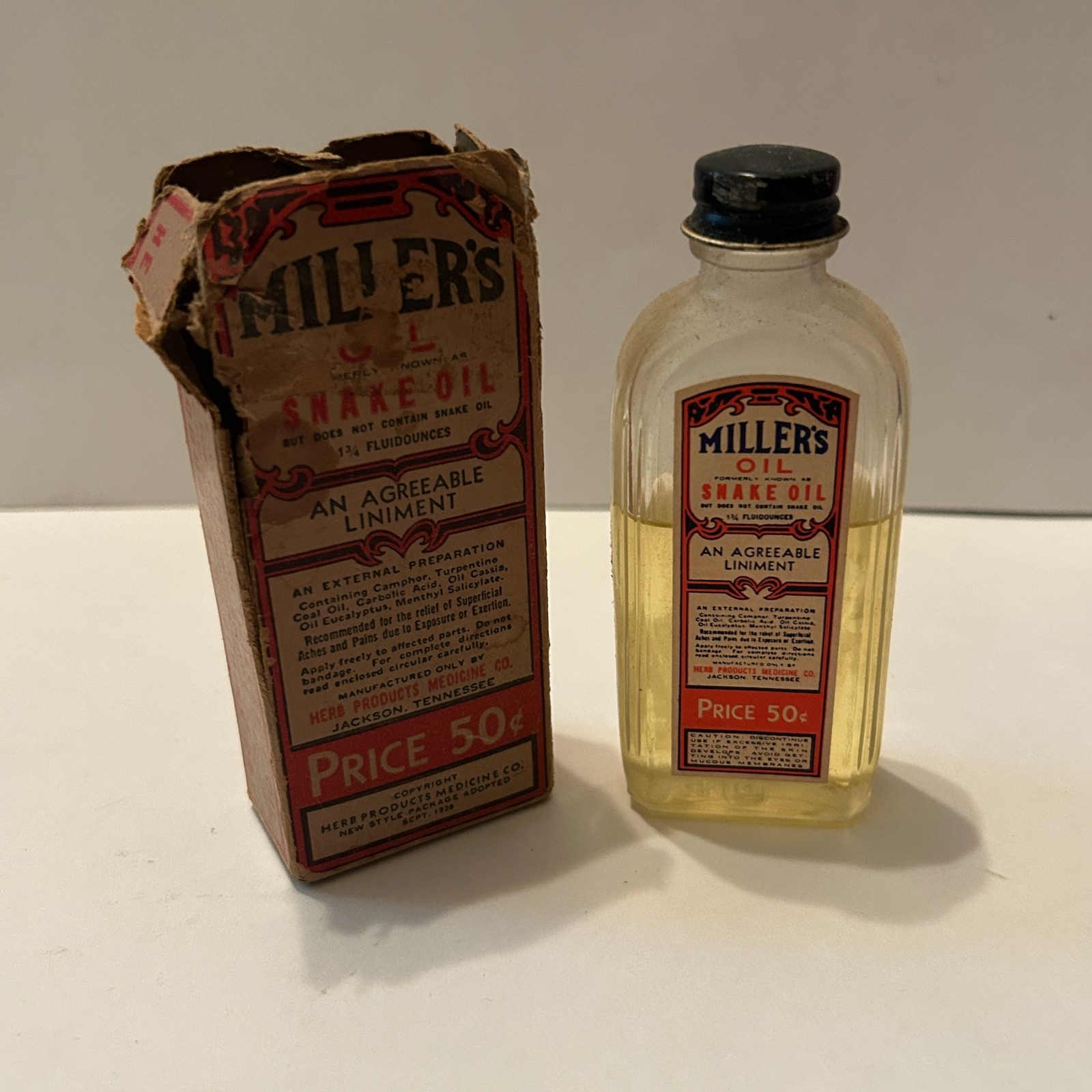 Antique Millers Anti Pain Snake Oil Liniment Quack Pharmacy Medicine Bottle &Box
