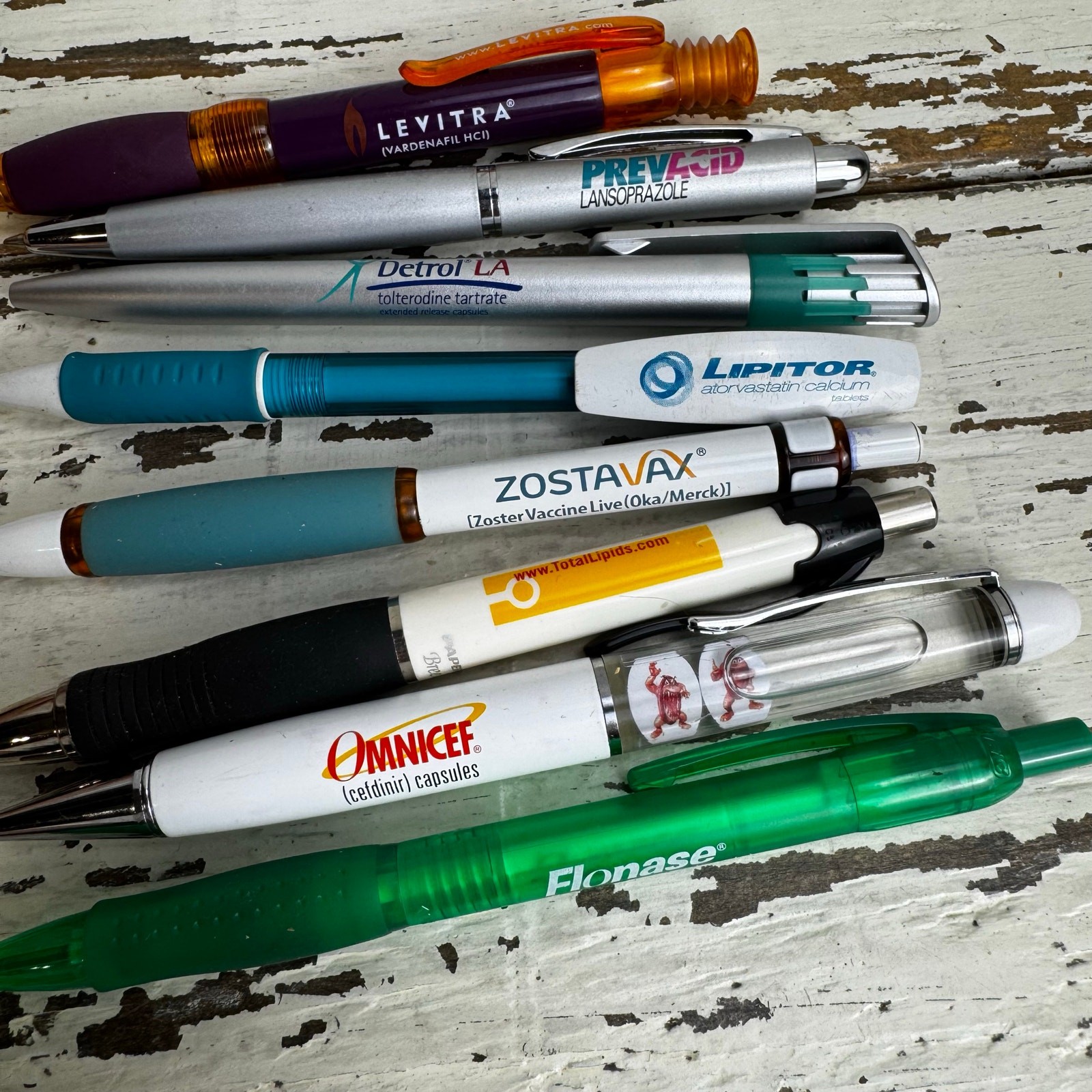 Pharmaceutical Drug Rep Pen Lot Bundle of 8 Ink Pens Flonase Detrol Prevacid