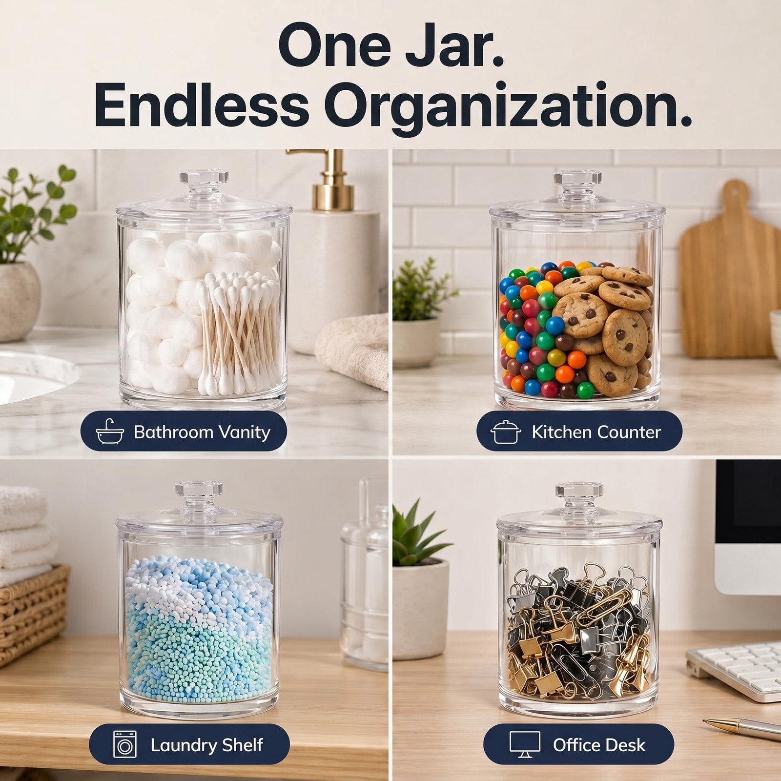 ForPro Clear Acrylic Apothecary Jar with Lid, 60 Oz Shatterproof Bathroom Van…