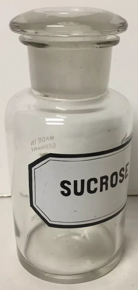 VTG APOTHECARY DRUGSTORE LABEL GLASS BOTTLE JAR GERMANY SUCROSE EIMER AMEND N.Y.