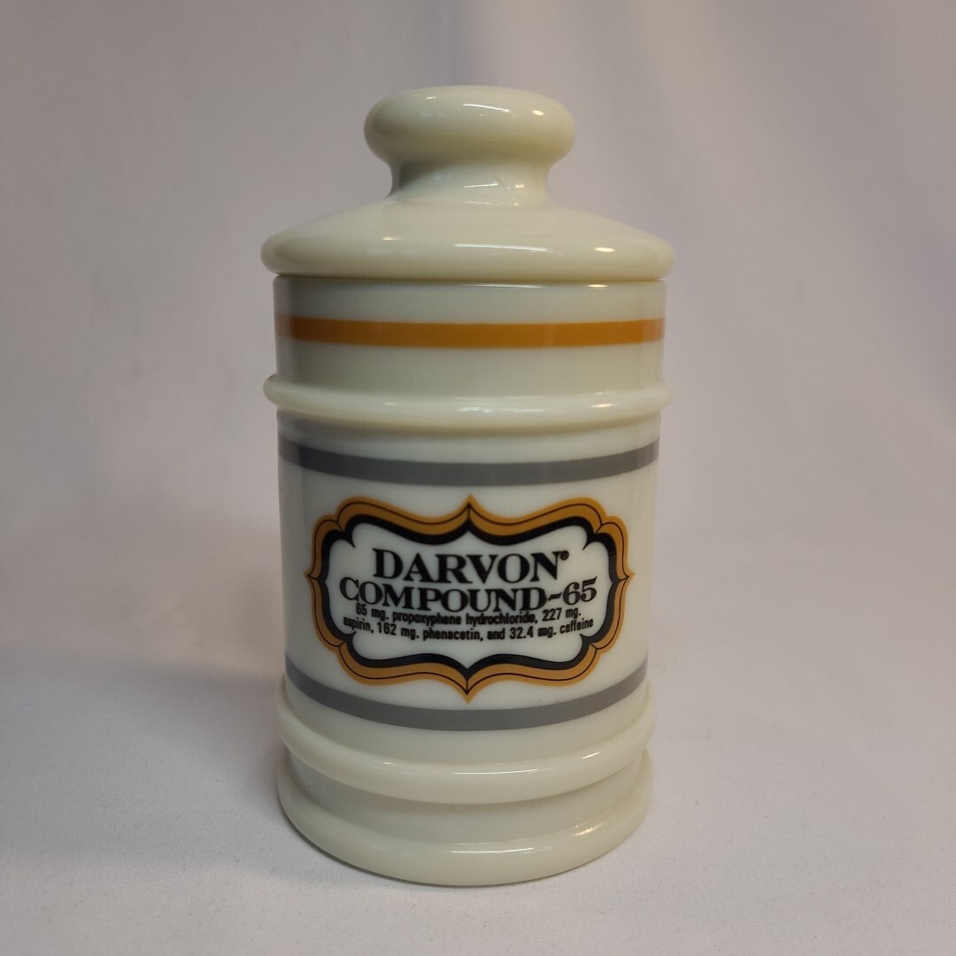 Vintage Darvon Compound 65 Apothecary Pharmaceutical Glass Jar w/ Lid