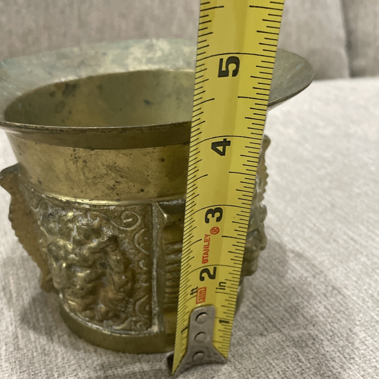 Vintage Brass Mortar Heavy Pharmaceutical Apothecary Ornate Lions Head