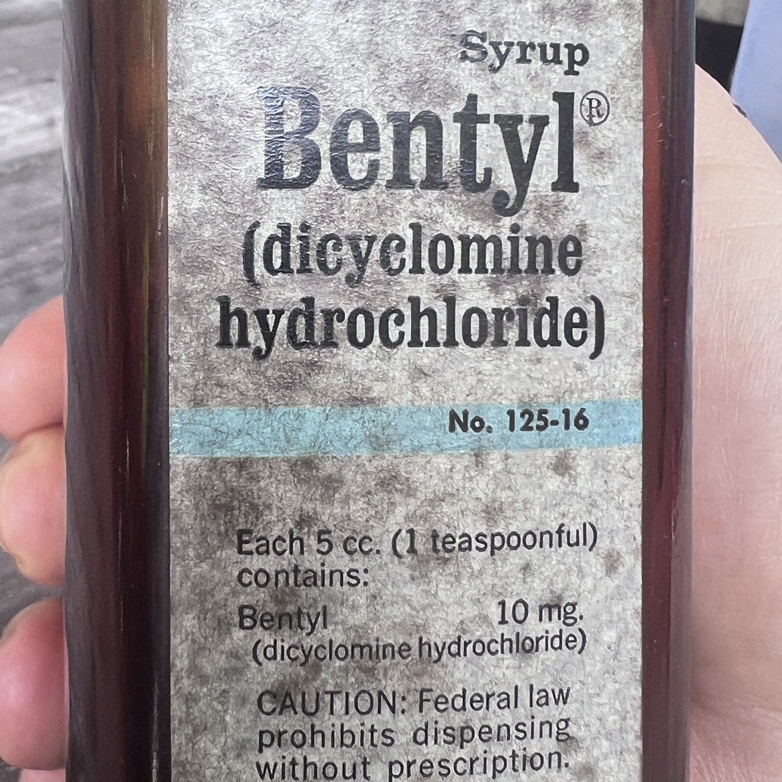 Vintage Bentyl Phenobarbital Merrel EMPTY Amber Pharmacy Bottle 125-16 1950′