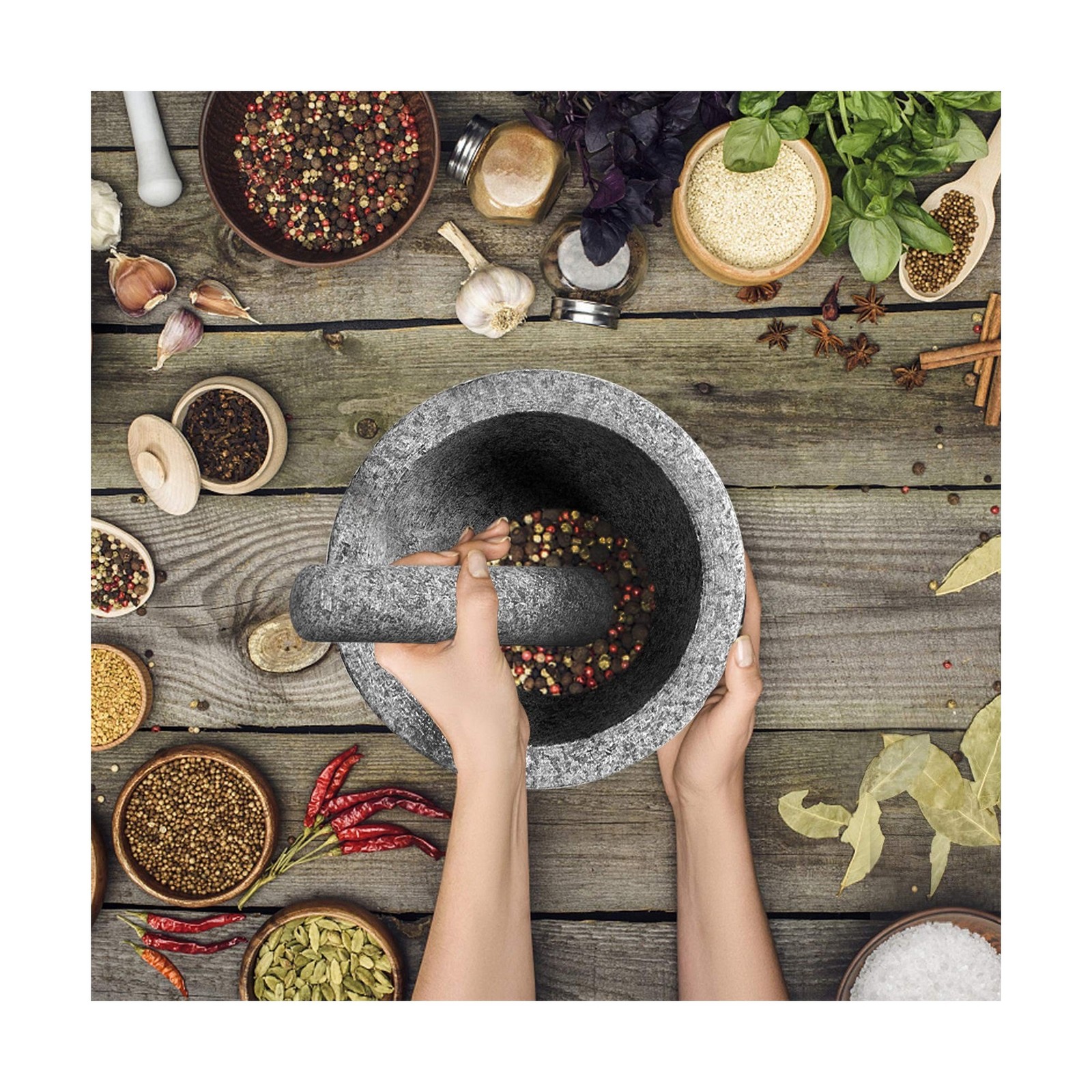 8 Inch Large Capacity Mortar and Pestle Set – One Mortar and Two Pe… Fast Ship