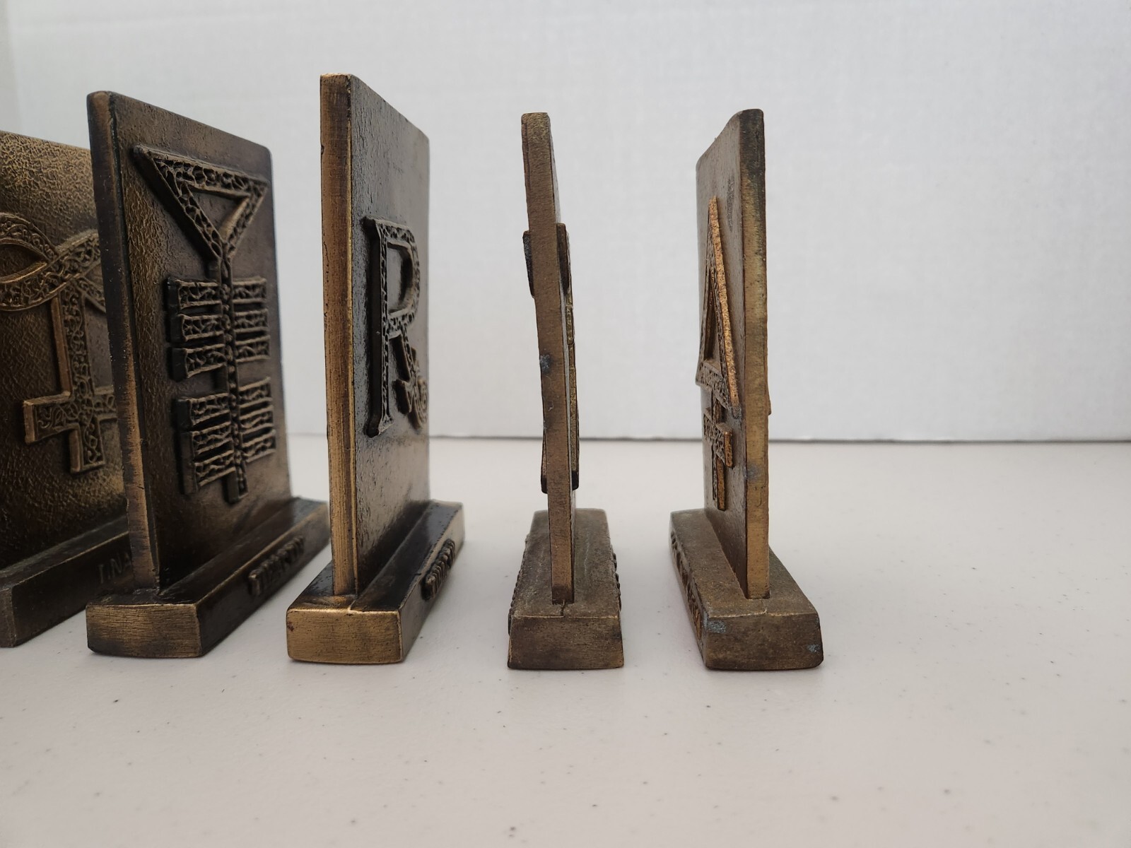 1977-81 Tinactin Apothecary Symbols Bronze Metal Paperweight/Bookends 6 Lot SET
