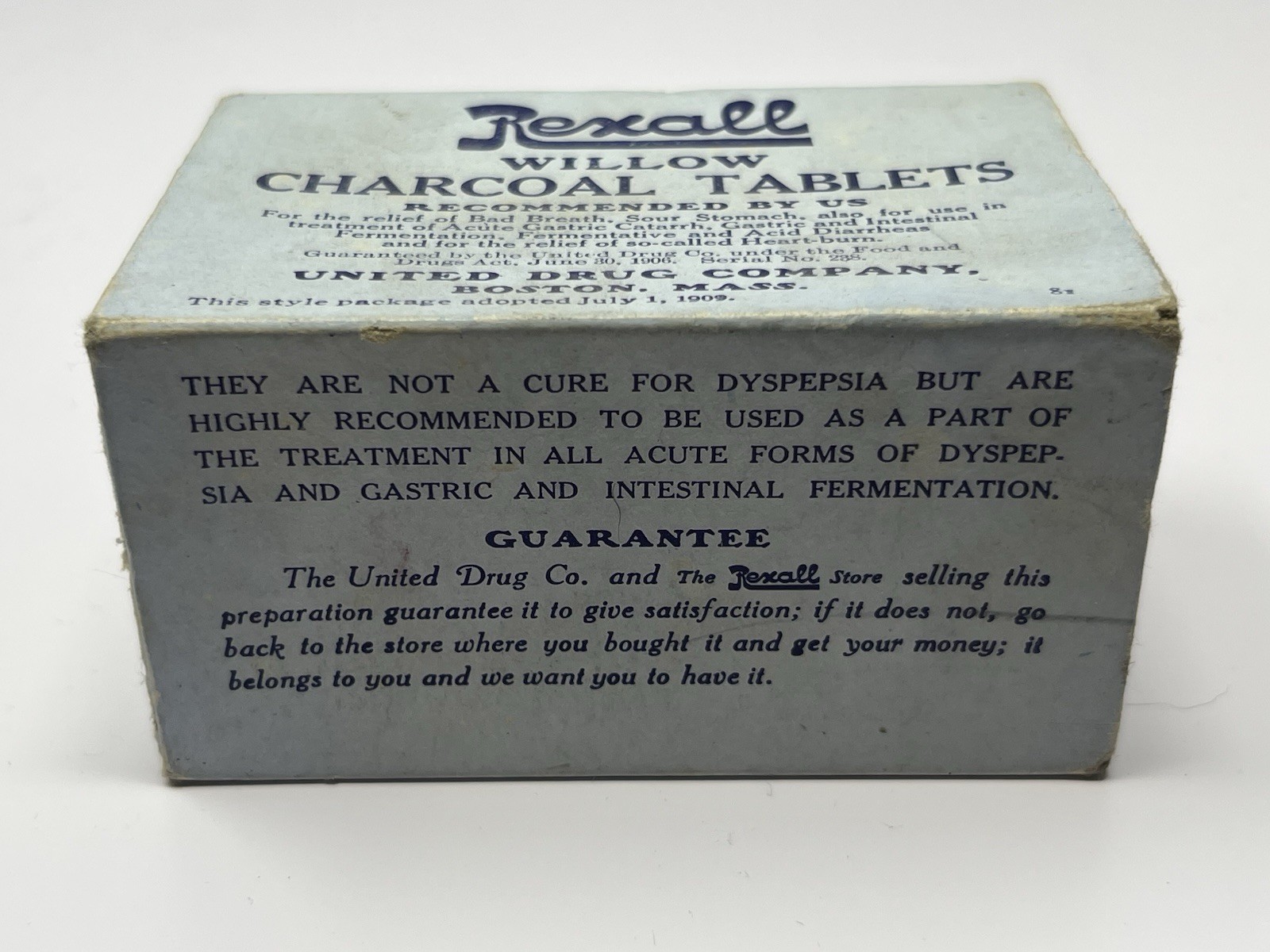 Vintage Rexall Willow Charcoal Tablets Box – Early 1900s Pharmacy Packaging