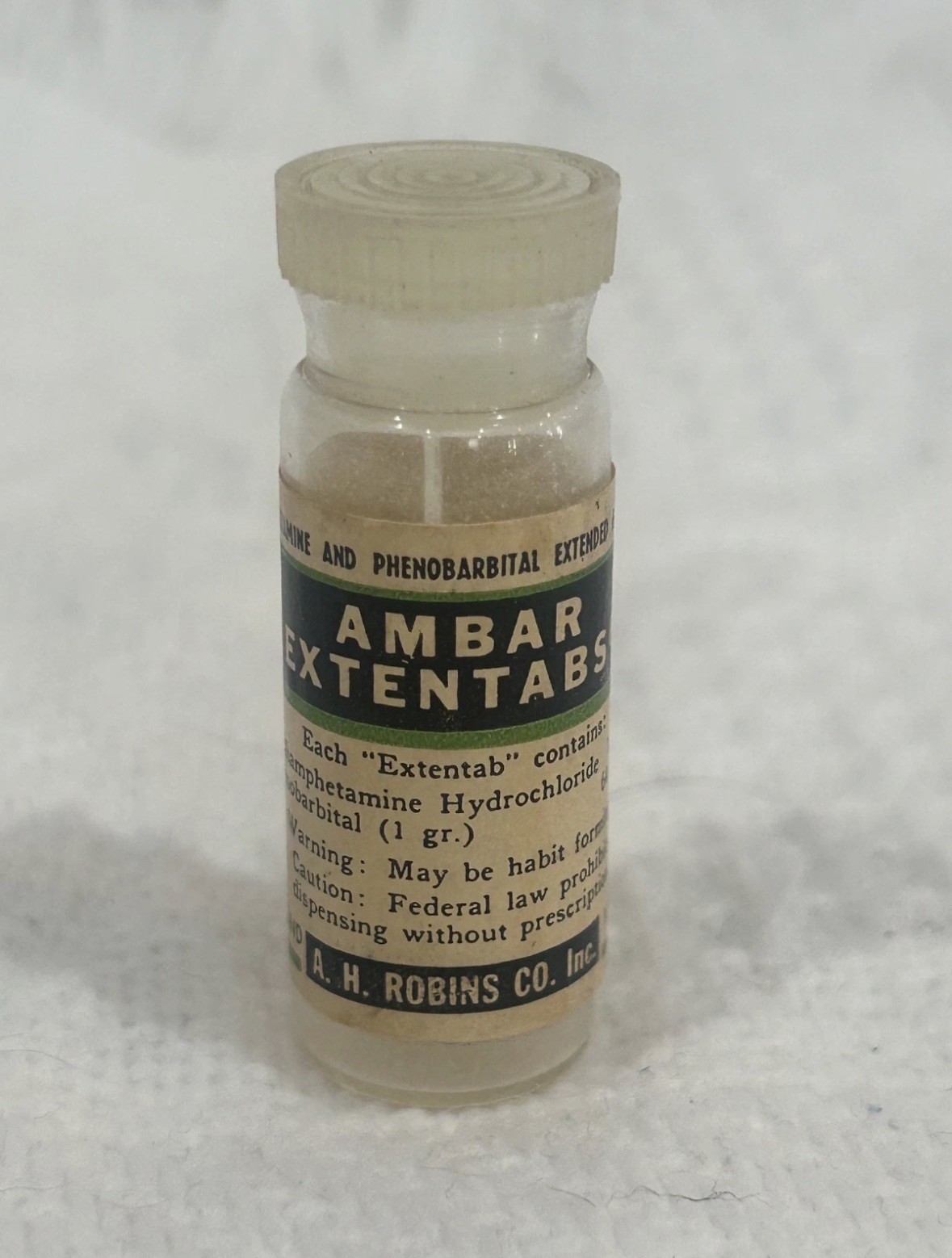AH Robins Ambar Extentabs EMPTY Medicine Bottle Phenobarbital w/Methamphetamine