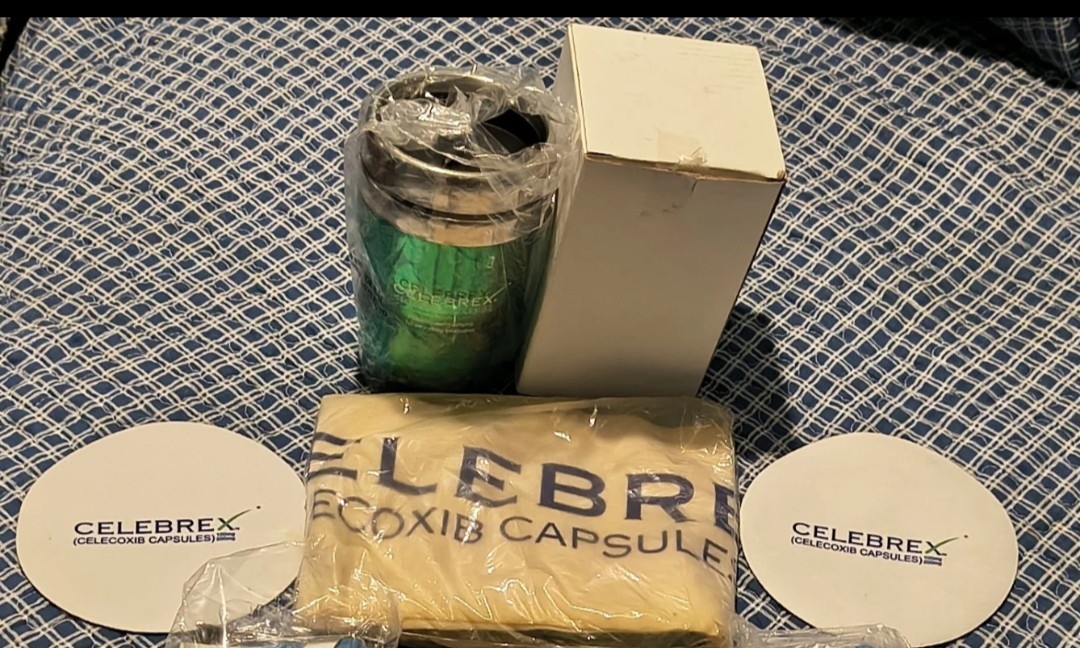 Pharmaceutical Drug Rep Celebrex Lot Of 1 Tumbler/Mug 1 CoolPak & 2 Mouse Pads