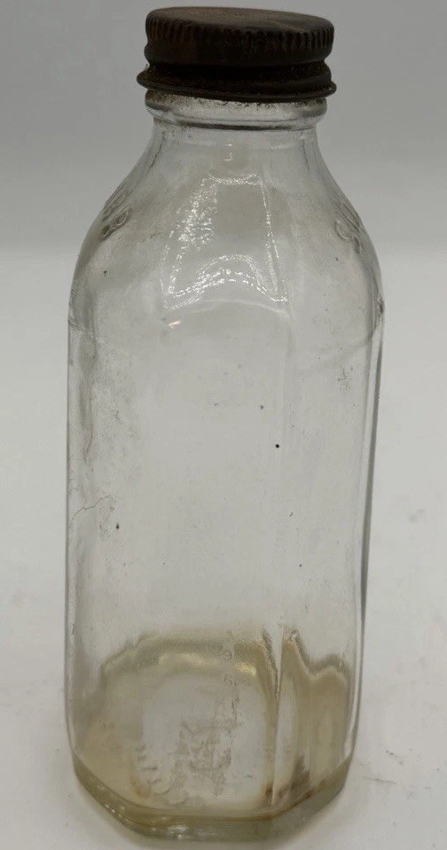 Vtg. Clear Glass SQUIBB 8 Side Medicine Pharmacy DESIGN Bottle USA