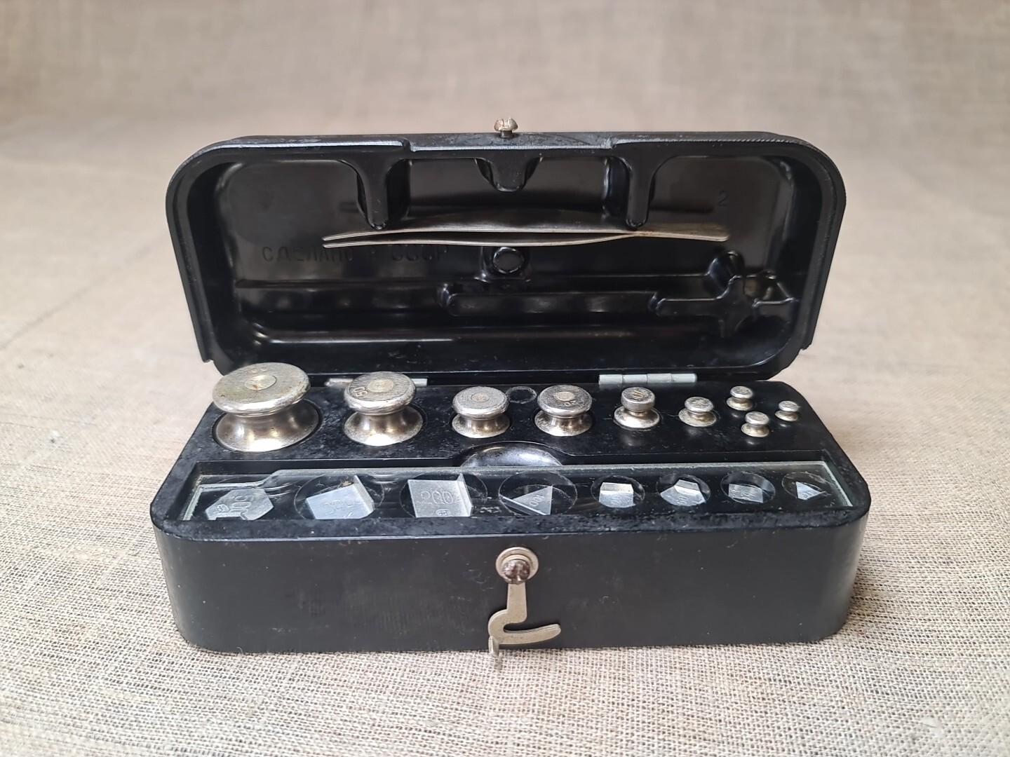 Vintage set of 70s weights from 1 to 100 grams, for jewelers, pharmacies.