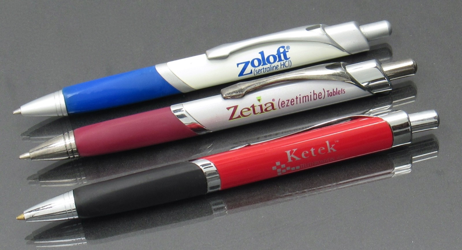 Ketek Zetia Zoloft Metal Triangular PENS Drug Rep Pharmaceutical Promo Lot of 3