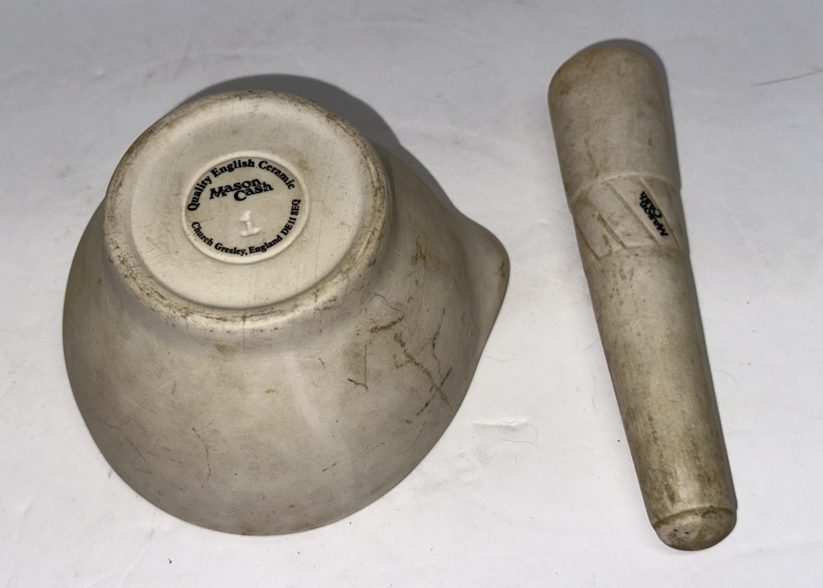 VTG MASON CASH English Ceramic Porcelain Mortar & Pestle Apothecary England