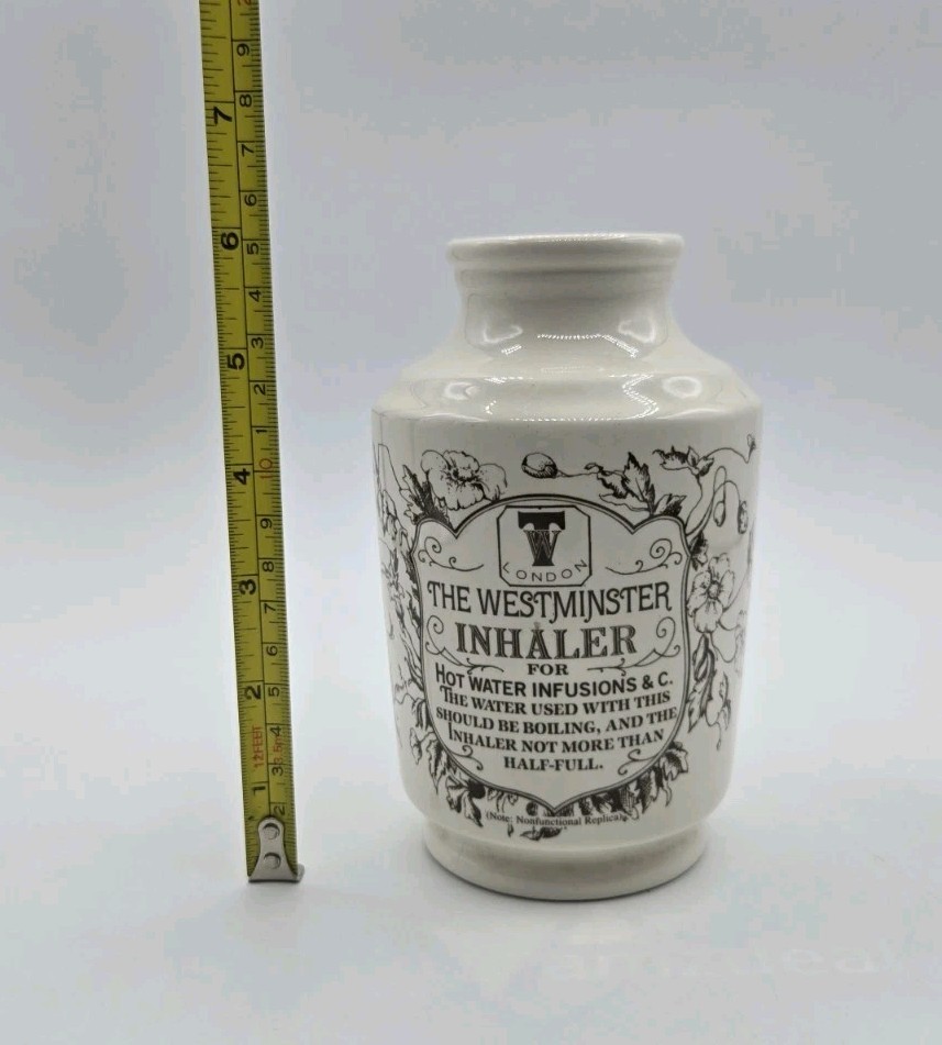 Vintage Westminster Inhaler Ceramic Bottle London Apothecary Style Jar Cork Lid
