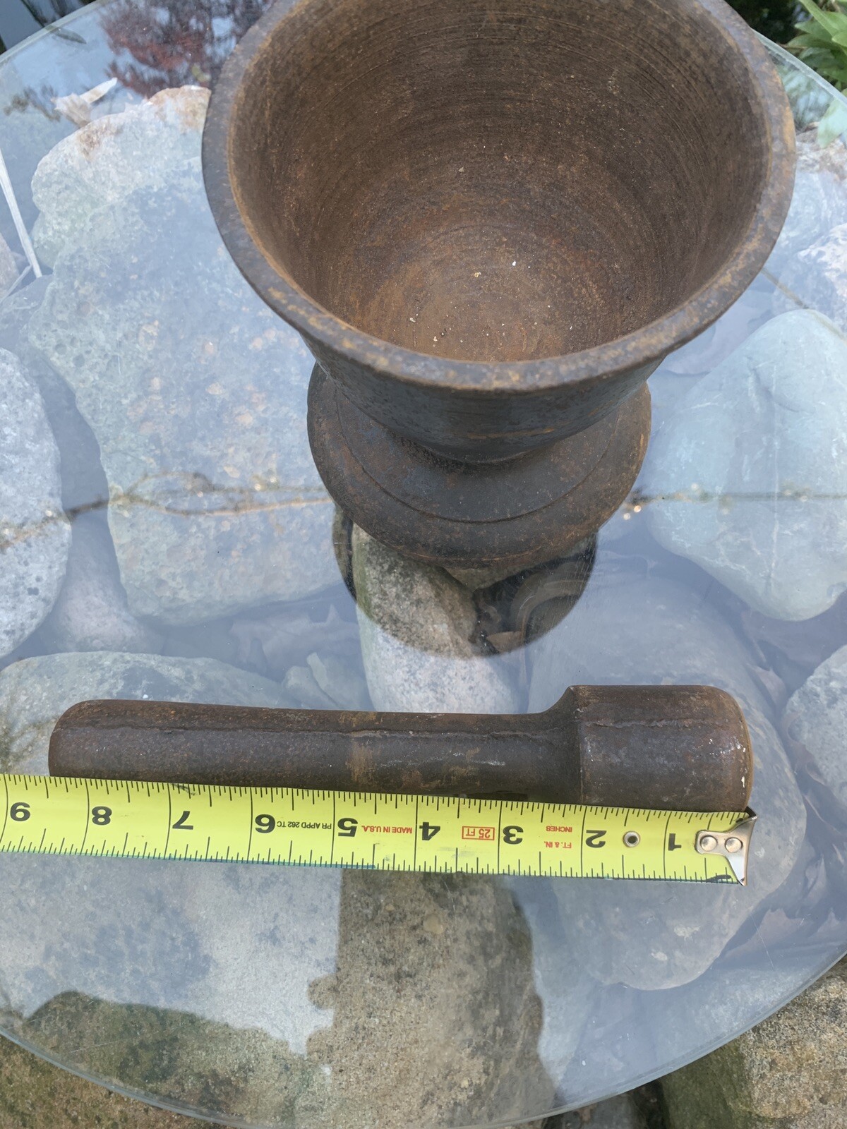 Rare Antique Primitive 19th Century Apothecary Cast Iron Mortar and Pestle Rx