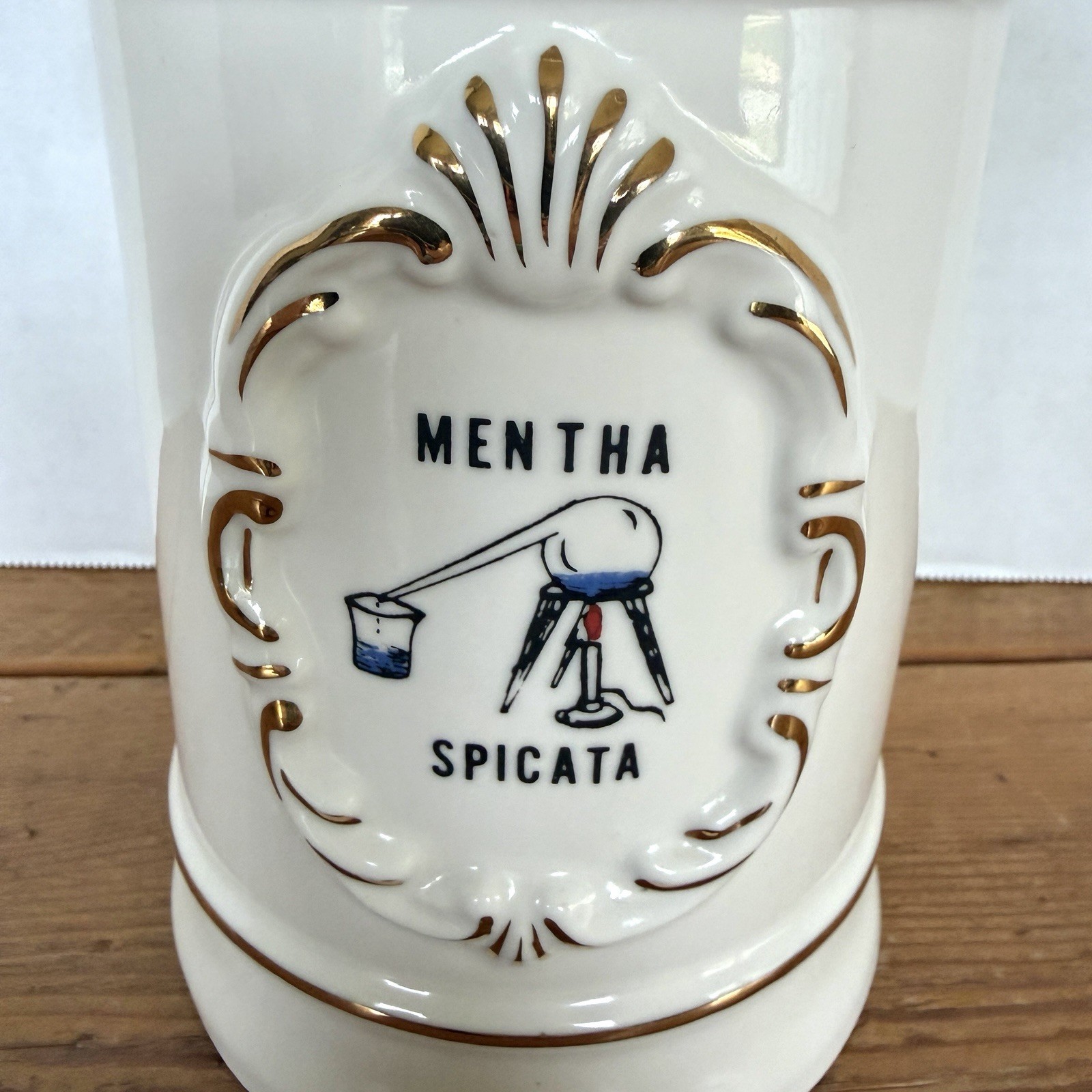 Vintage Ceramic Apothecary Jar Mentha Spicata (Spearmint) 9” Tall With Lid