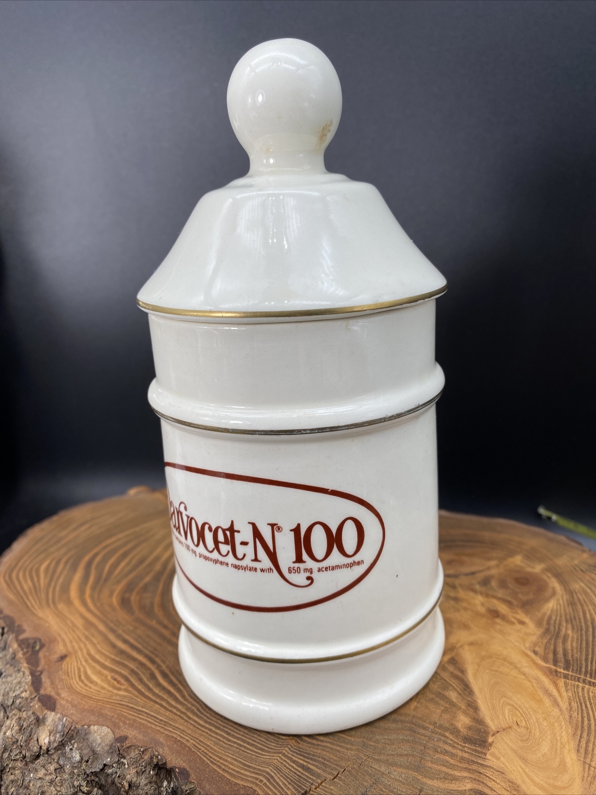 VTG Darvocet N 100 Porcelain 7”Apothecary Jar Lofisa Lilly Pharmaceutical Darvon