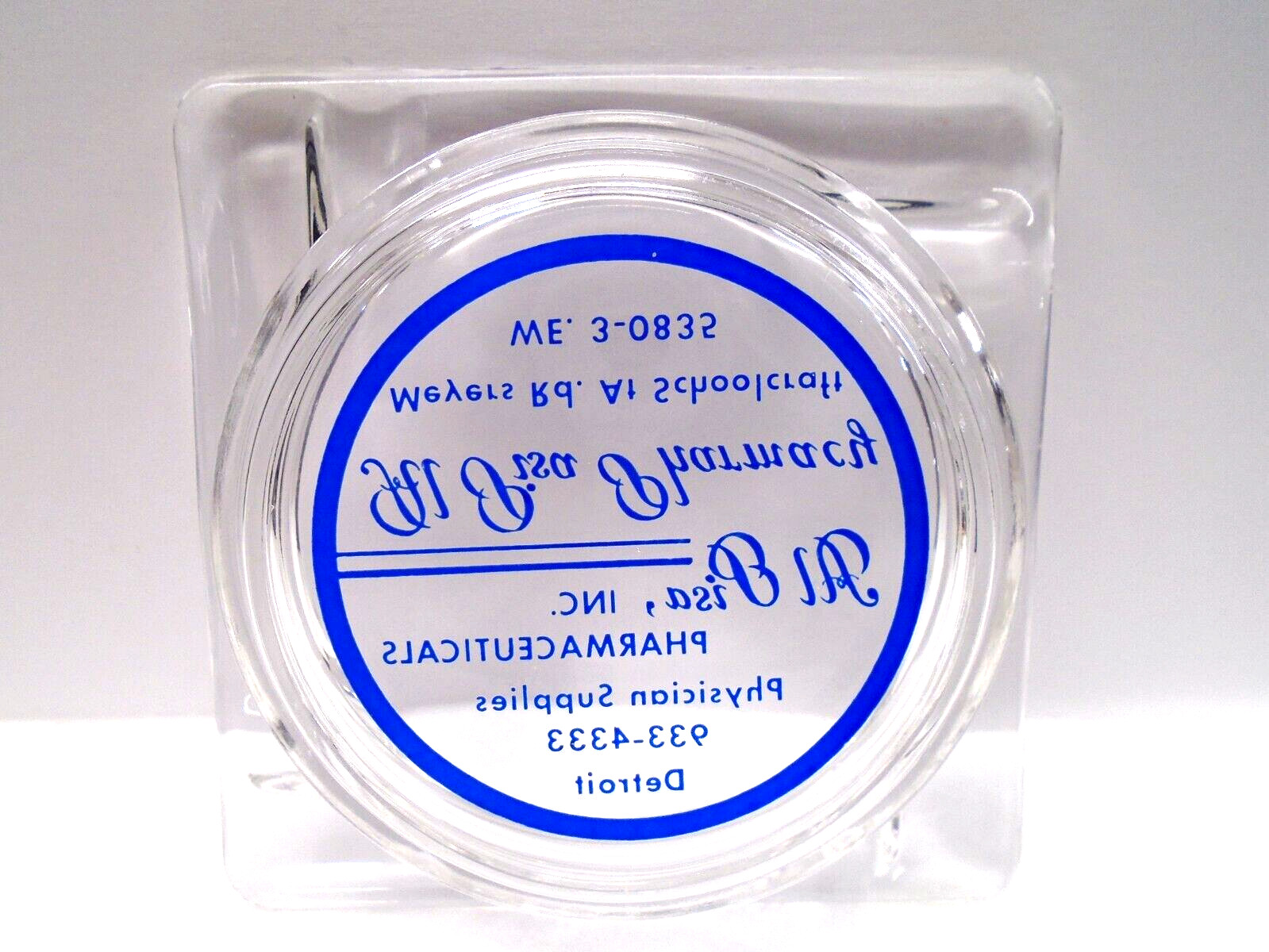 VTG ADVERTISING GLASS ASHTRAY! AL PISA, INC. PHARMACEUTICALS DETROIT, MI U.S.A.
