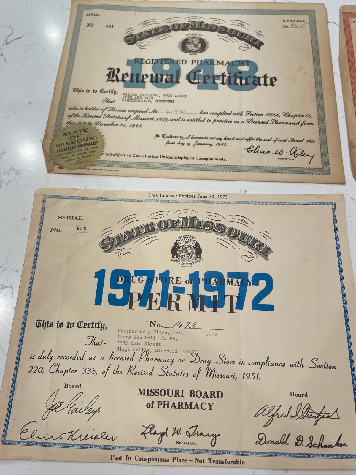 State of Missouri Drug Store/Pharmacy Permit lot of 4