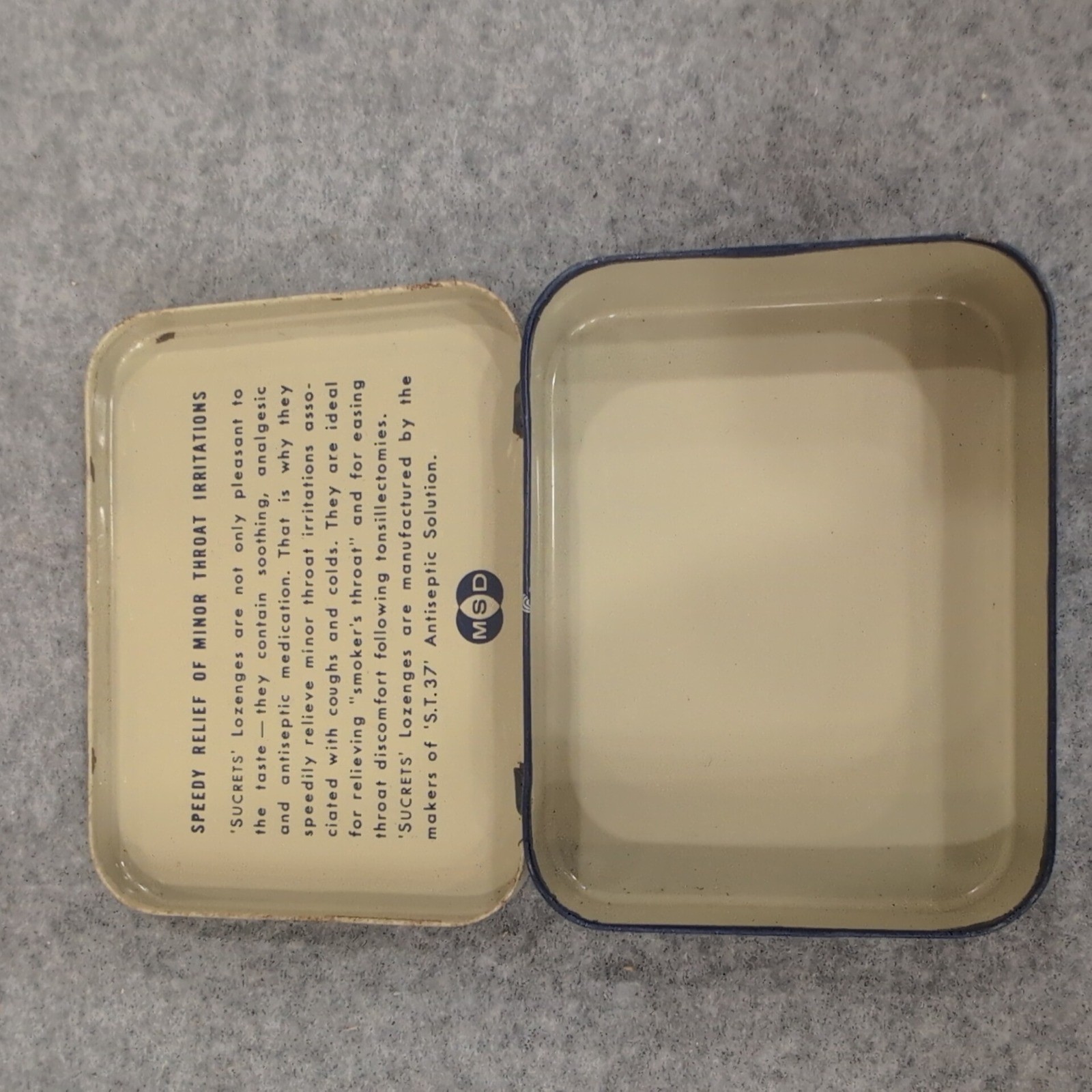 Vintage SUCRETS Antiseptic Throat Lozenges Tin Merck Sharp & Dohme Collectible