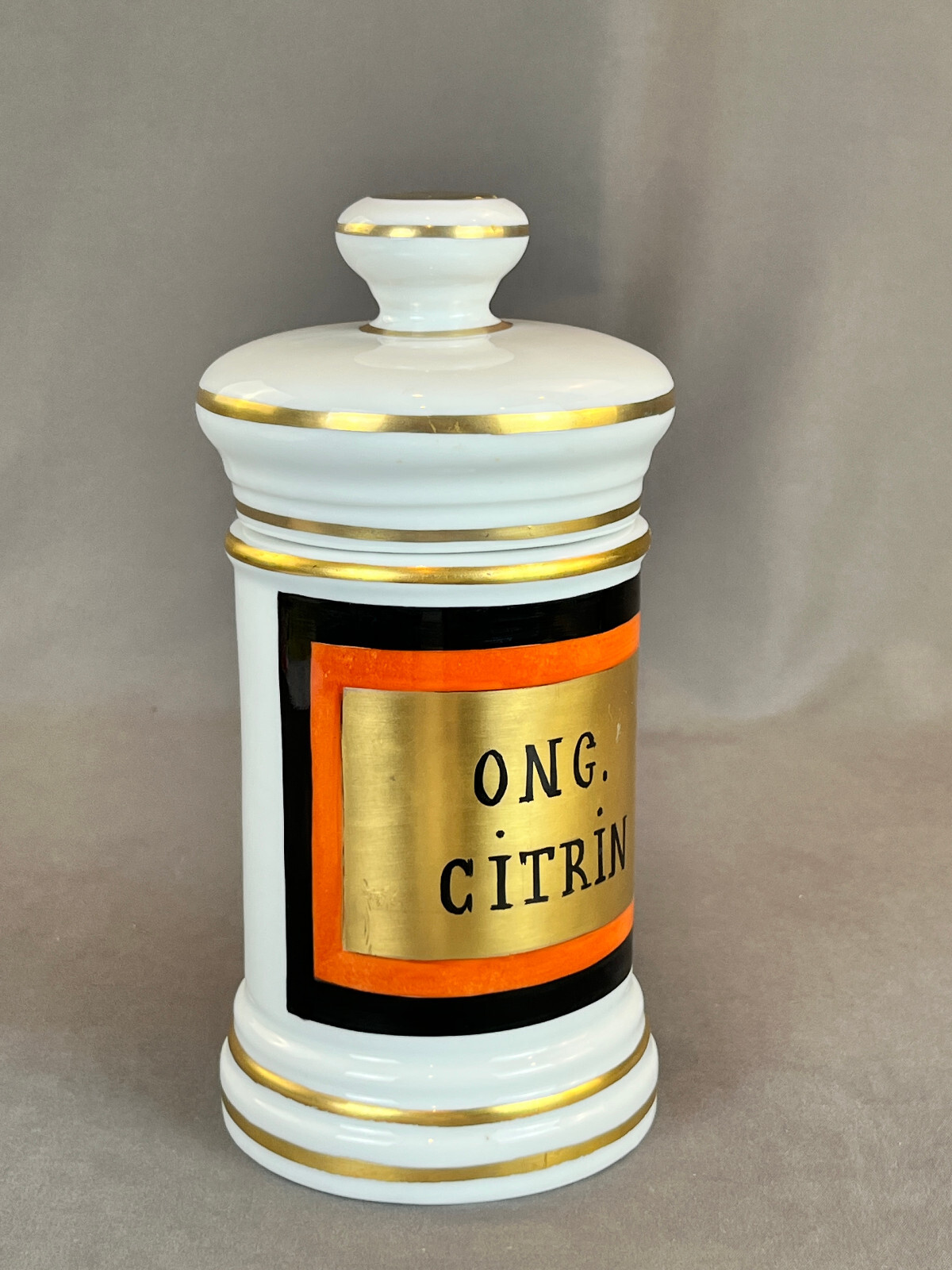 Vintage French Porcelain 7 ½” ONG CITRIN Apothecary Jar by D.T.