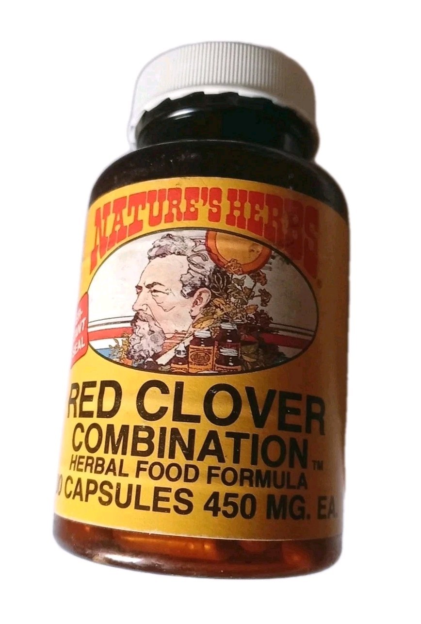 Vintage Expired Red Clover Combo UNOPENED Supplement Natures Herbs Retro Bottle