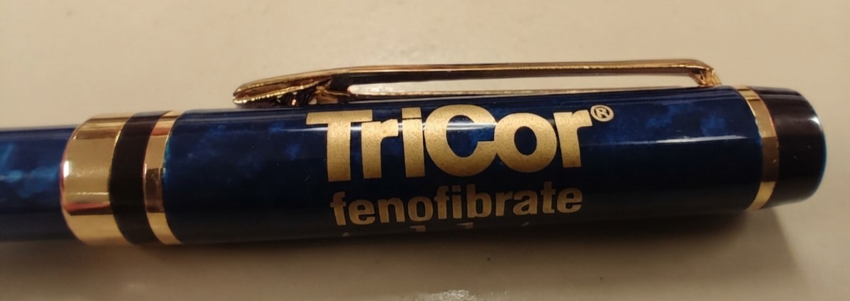 Vtg Drug Rep TriCor Fenofibrate Pharma Promo Ballpoint Pen Blue Marbled Twist
