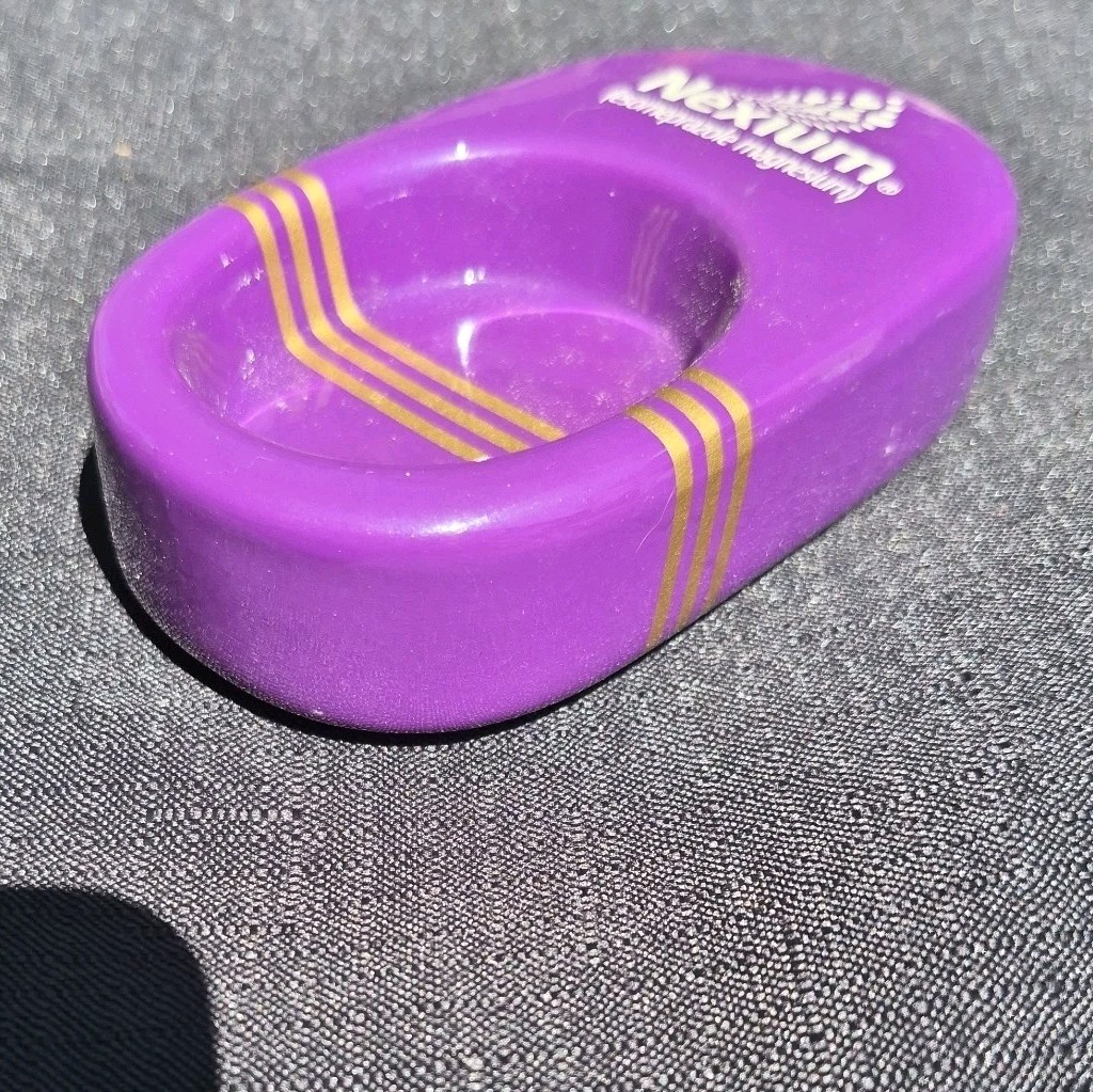Vtg Pharmaceutical Advertising Branded Purple Ceramic Trinket Dish Tray Promo