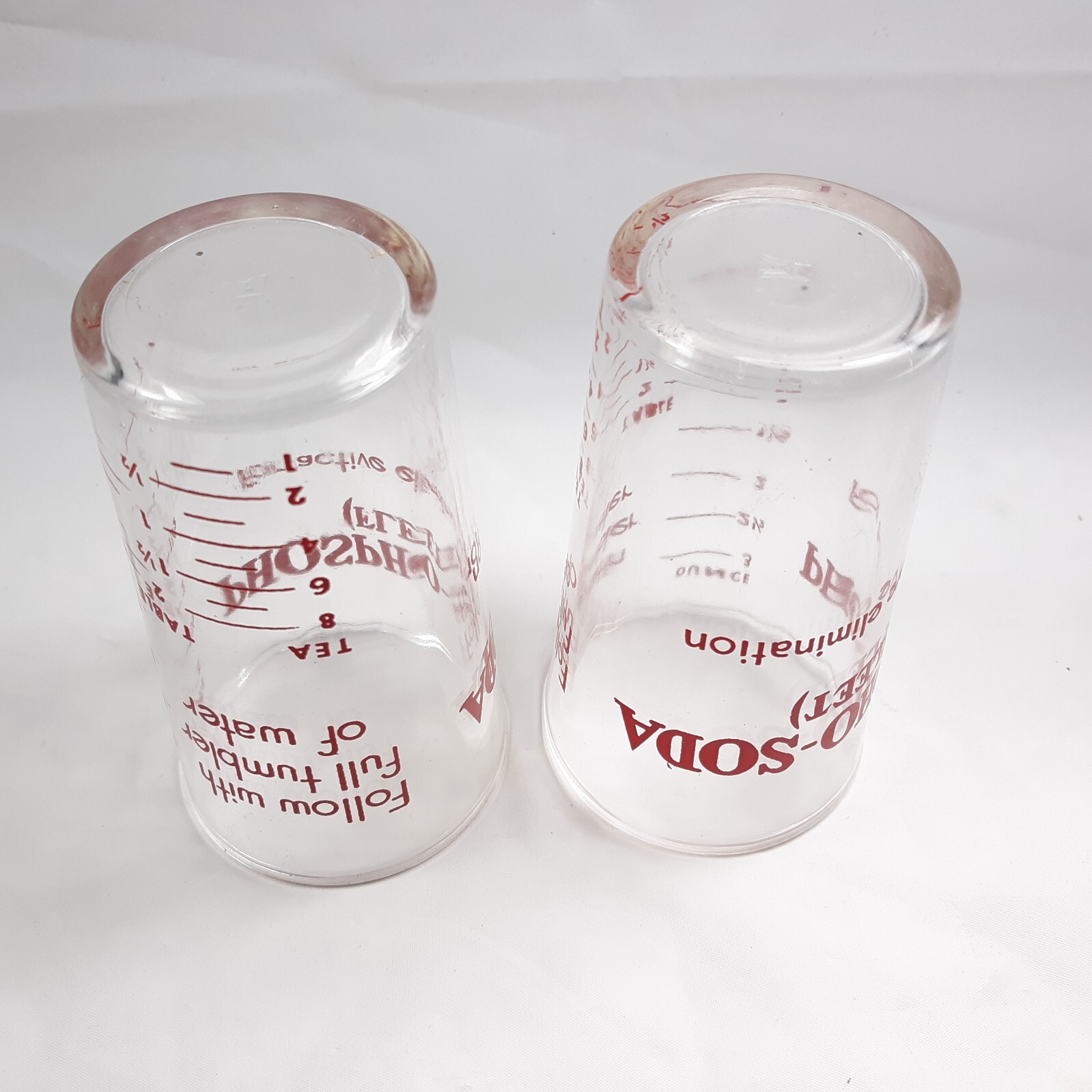 Vintage Hazel Atlas Clear Glasses Dose Cup Advertising PHOSPHO-SODA FLEET