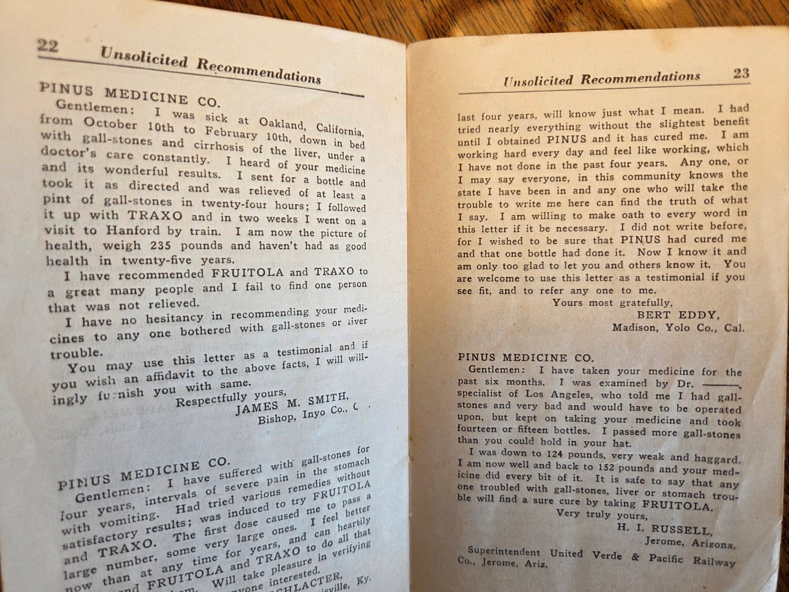 Vtg PINUS MEDECINE CO c 1911 Advertising Brochure FRUITOLA TRAXO Pharmacy Bottle