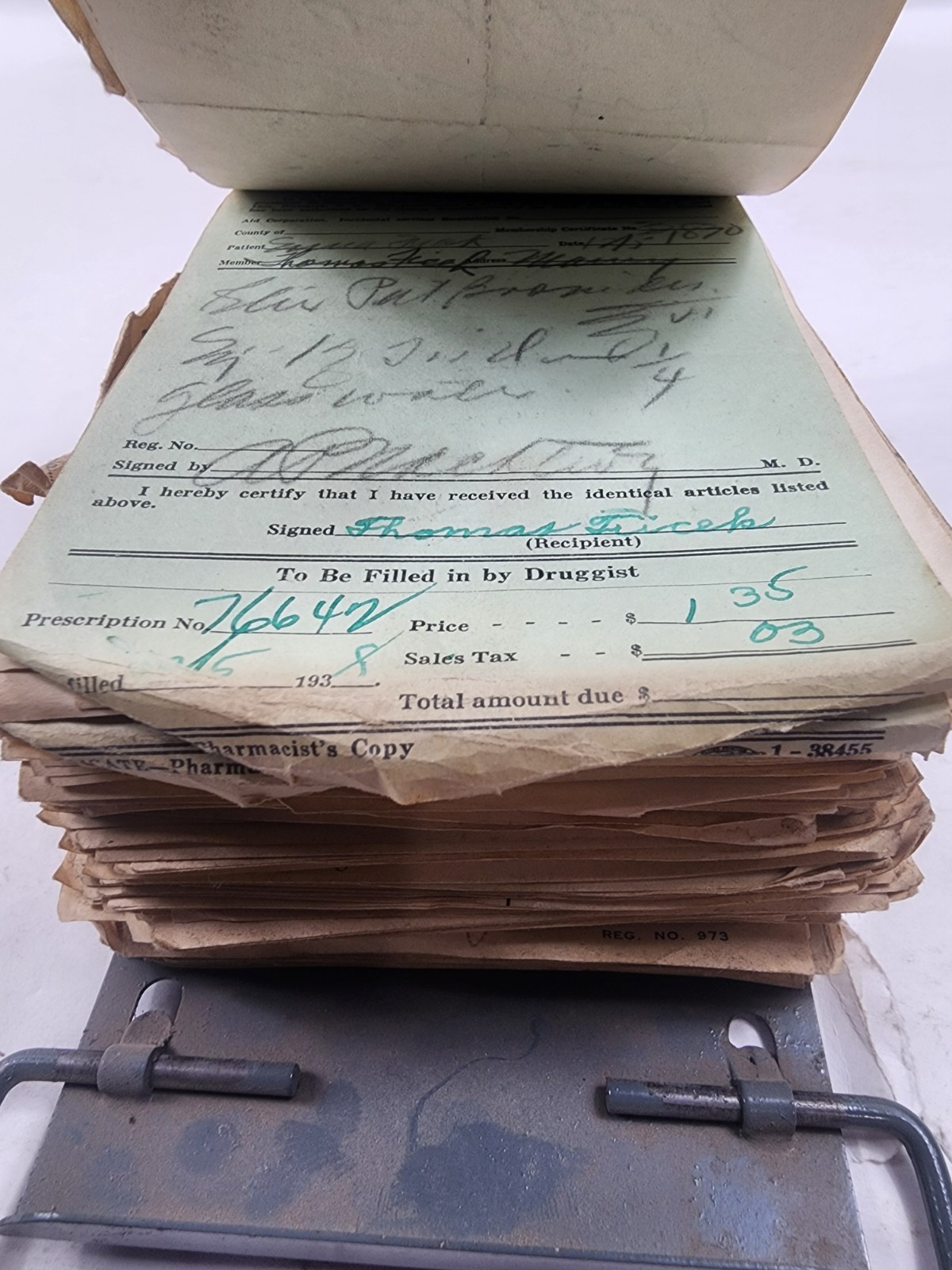 Prescription Atlas Rx Pad Paper Apothecary Druggist Pharmacy Medicine 1938 1939