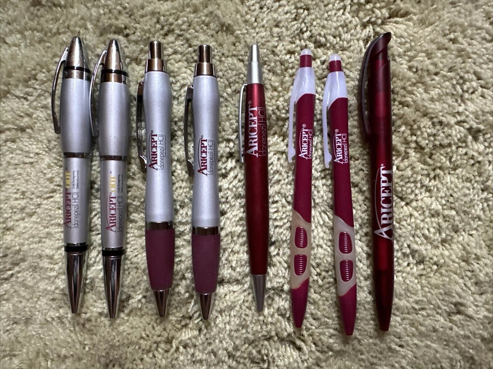Aricept Drug Rep Pharmaceutical Promo Advertising 5 Metal & 3 Plastic Pens