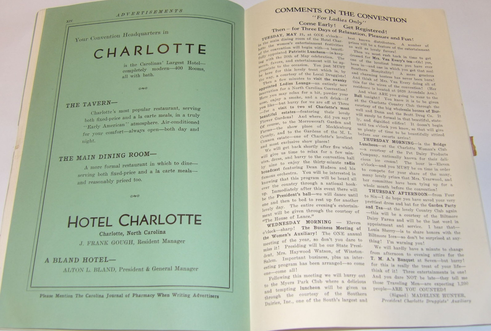 VTG 1940 DRUGGIST CONVENTION SOUVENIR BOOK! CHARLOTTE, NC! ADS/HOTELS/PICTURES!