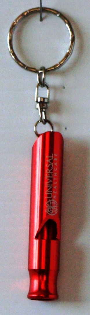 NEW Advertising EMERGENCY WHISTLE Key CHAIN by UNIVERSAL HEALTH CARE 2.25″ long