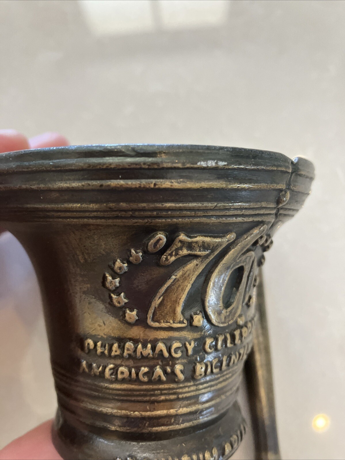 Mortar and Pestle, Metal Small America’s Bicentennial 76 Rx Apothecary Pharmacy
