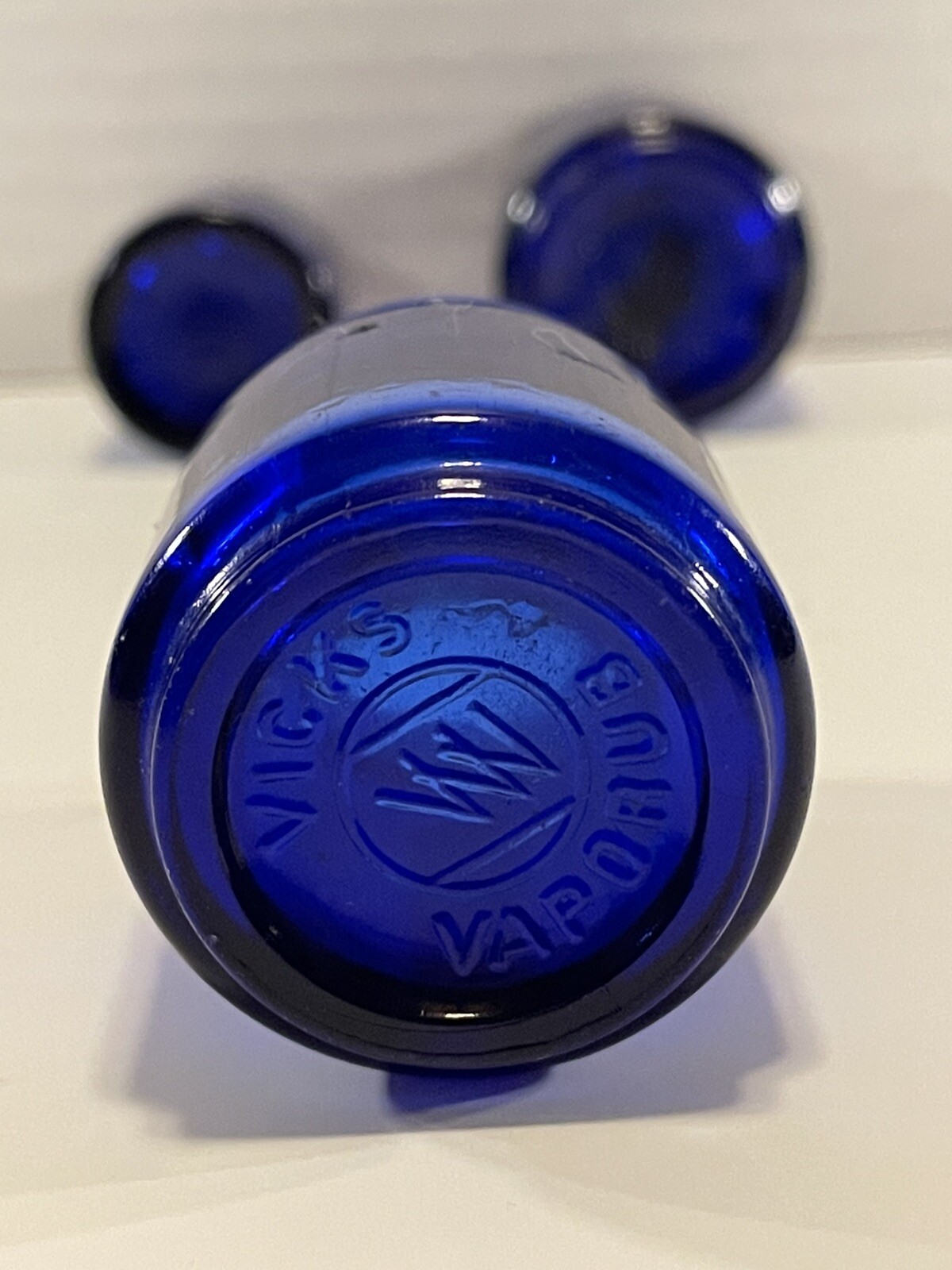 Set of Three Small Vintage Cobalt Blue Vicks Vaporub Bottles