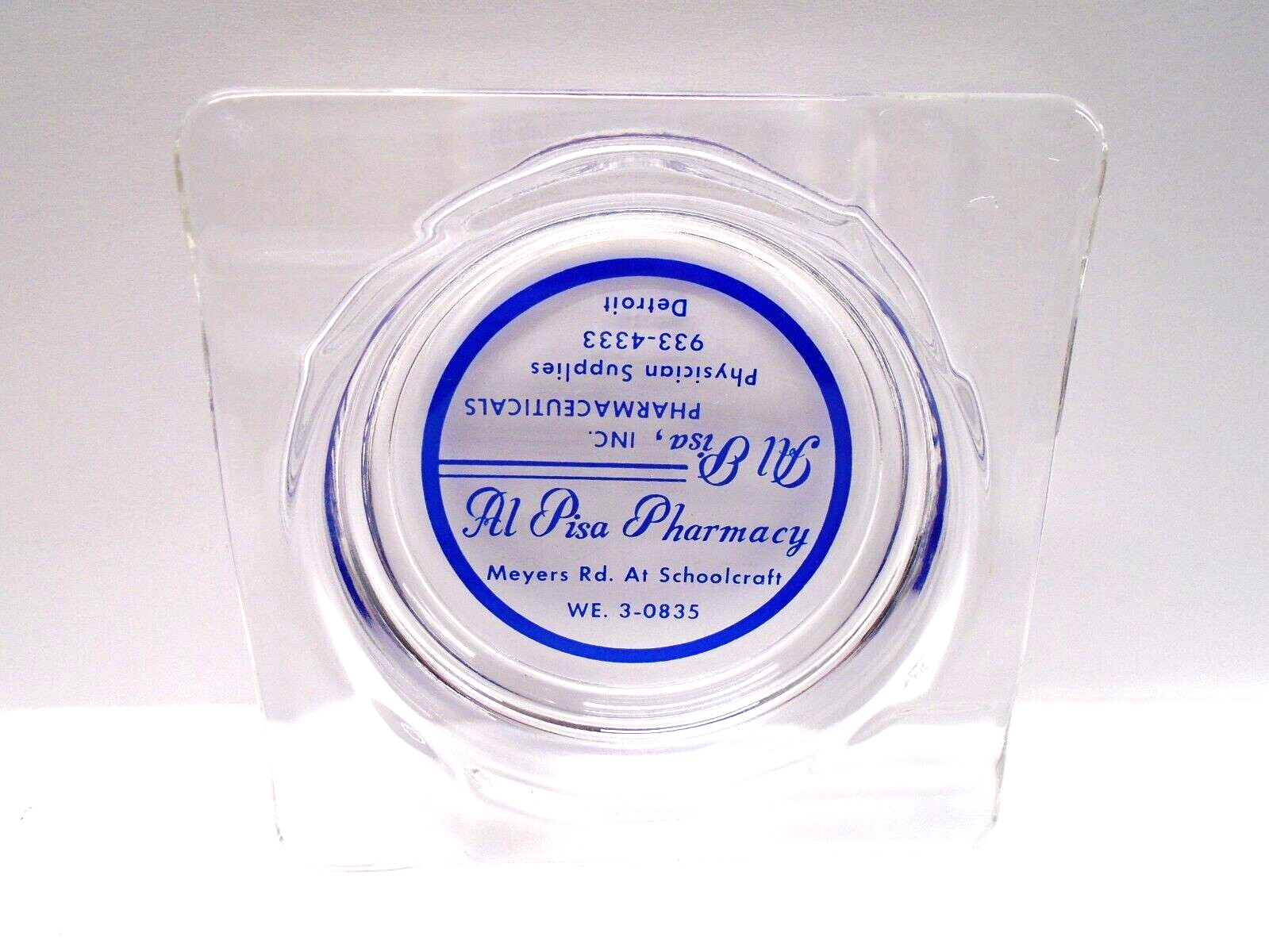 VTG ADVERTISING GLASS ASHTRAY! AL PISA, INC. PHARMACEUTICALS DETROIT, MI U.S.A.
