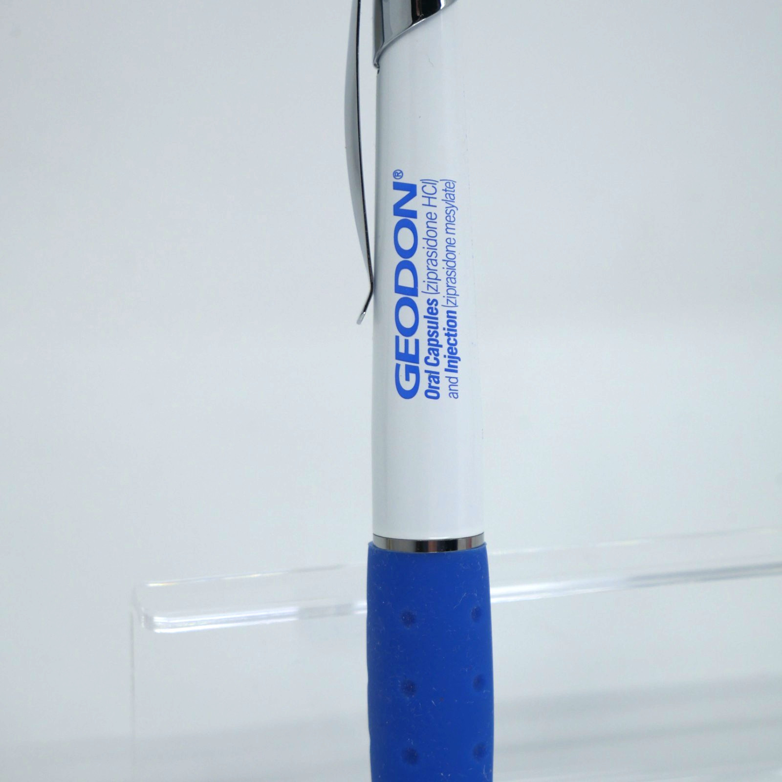 Rare Pfizer Geodon Drug Rep Pharmaceutical Metal Pen Blue White Fat Pen Grip