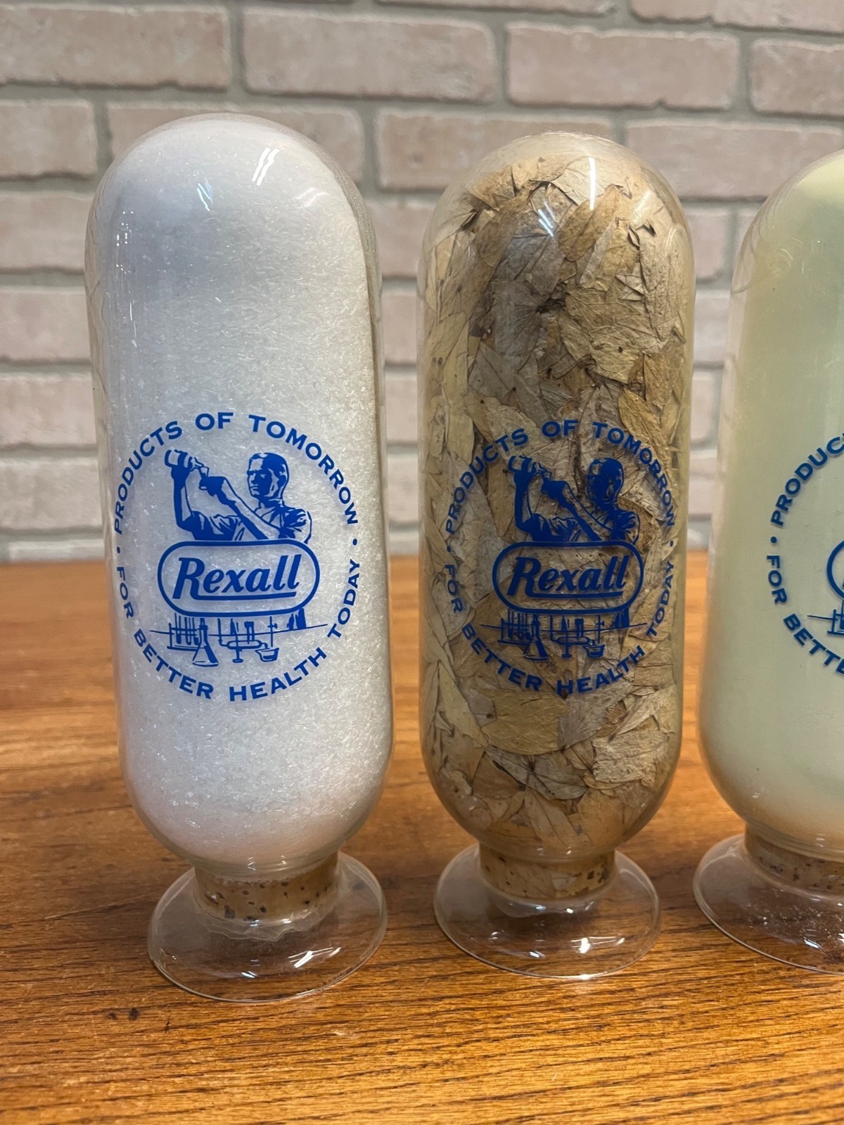 Vintage Rexall Drug Store Apothecary Show Globe Pharmacy Bottle Set (3) Display