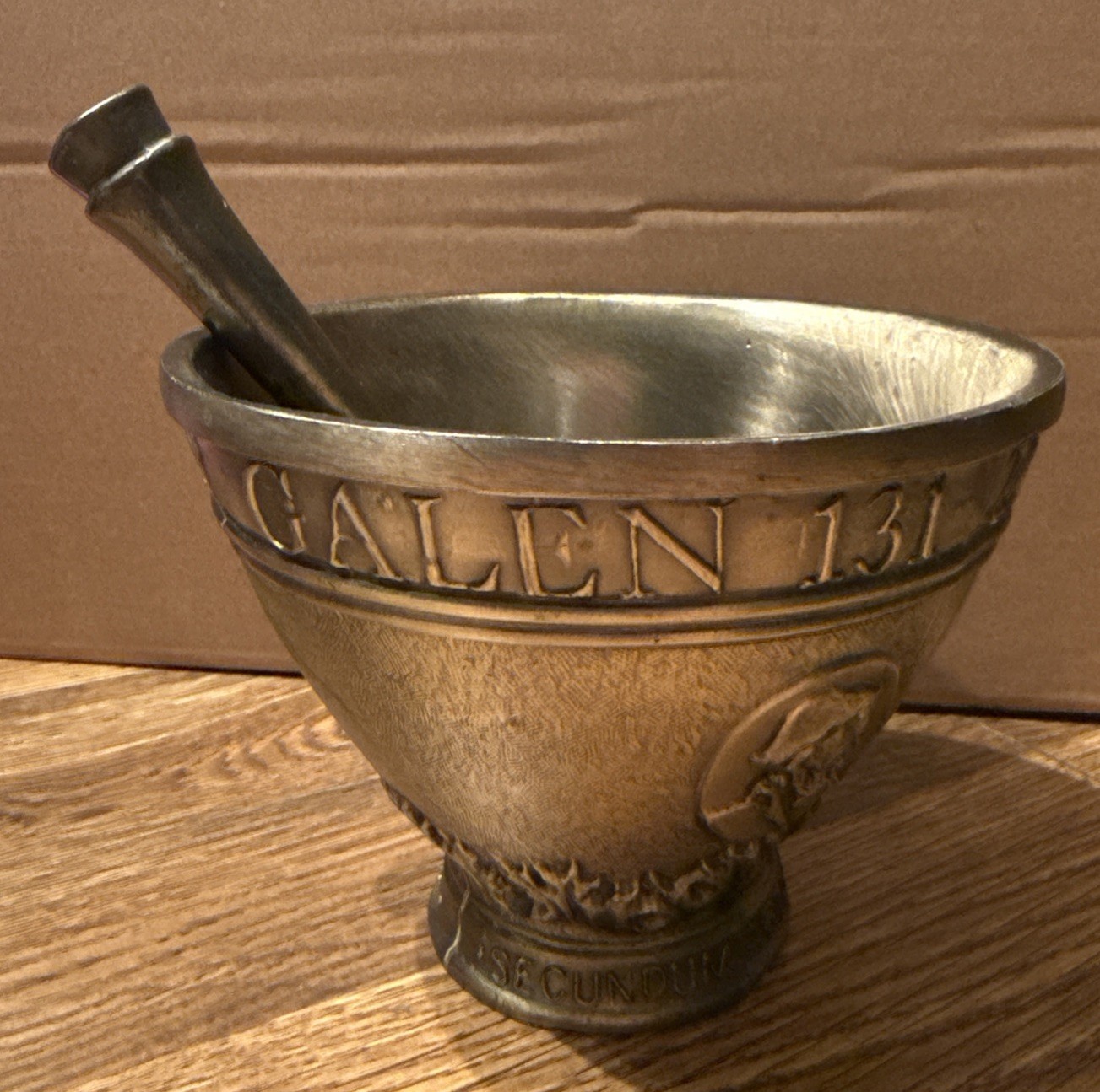 Vintage 1965 Schering ‘Galen’ Ornate Brass Pharmacist Mortar & Coricidin Pestle