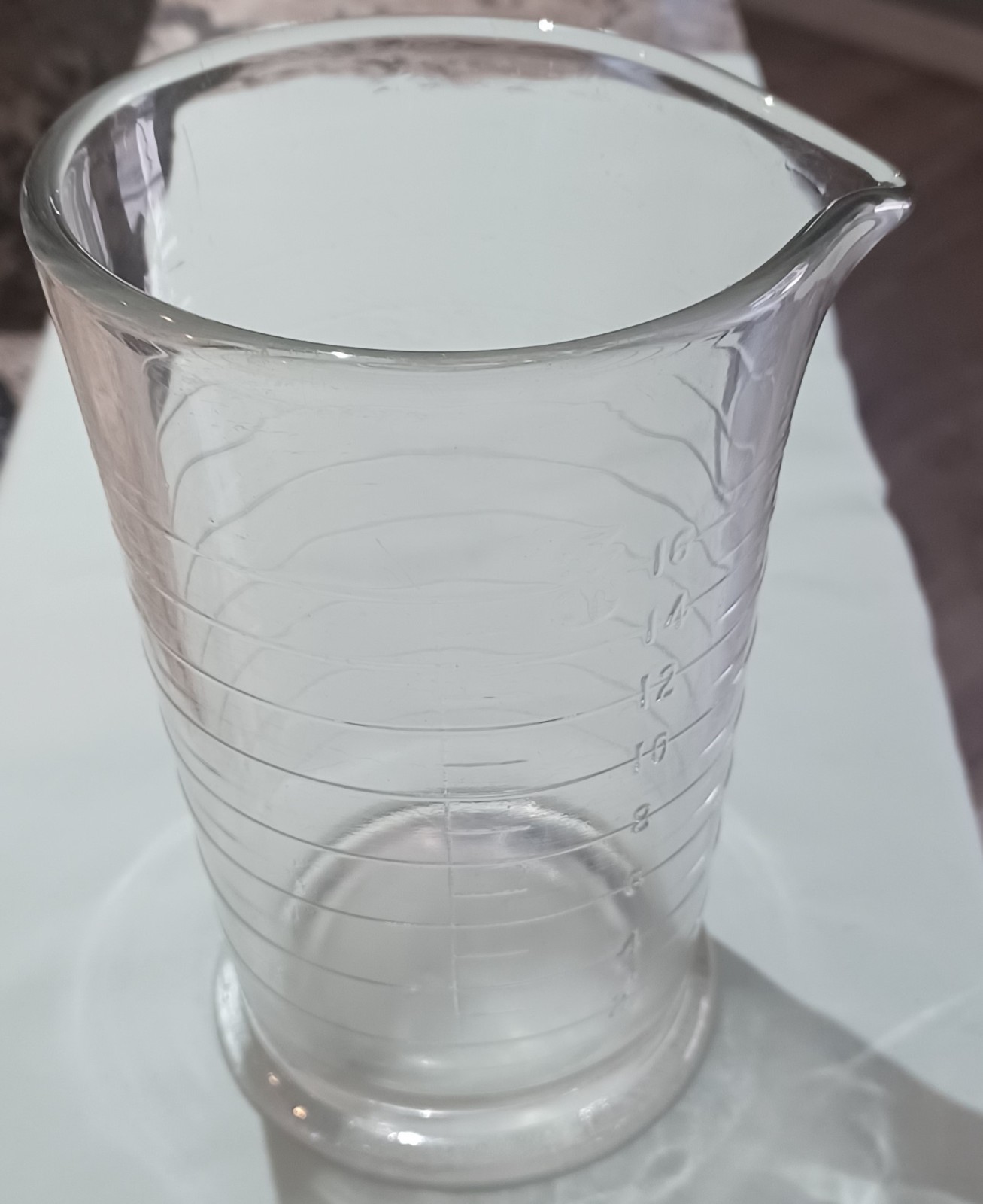 Vintage Apothecary Embossed Footed Measuring Heavy Glass Cup w/ Spout – 16 Oz.